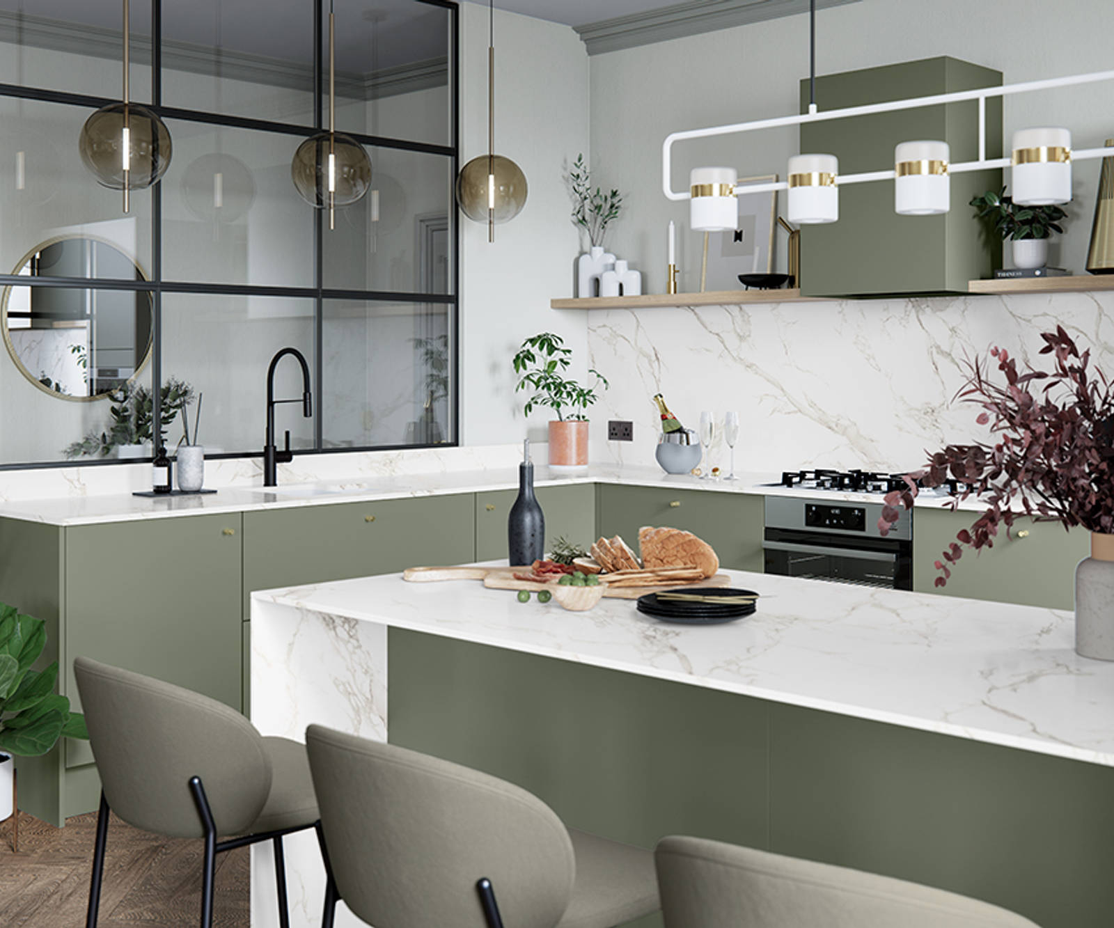 Soho from Magnet. Bold slab doors style this premium contemporary kitchen design available in 20 colours.