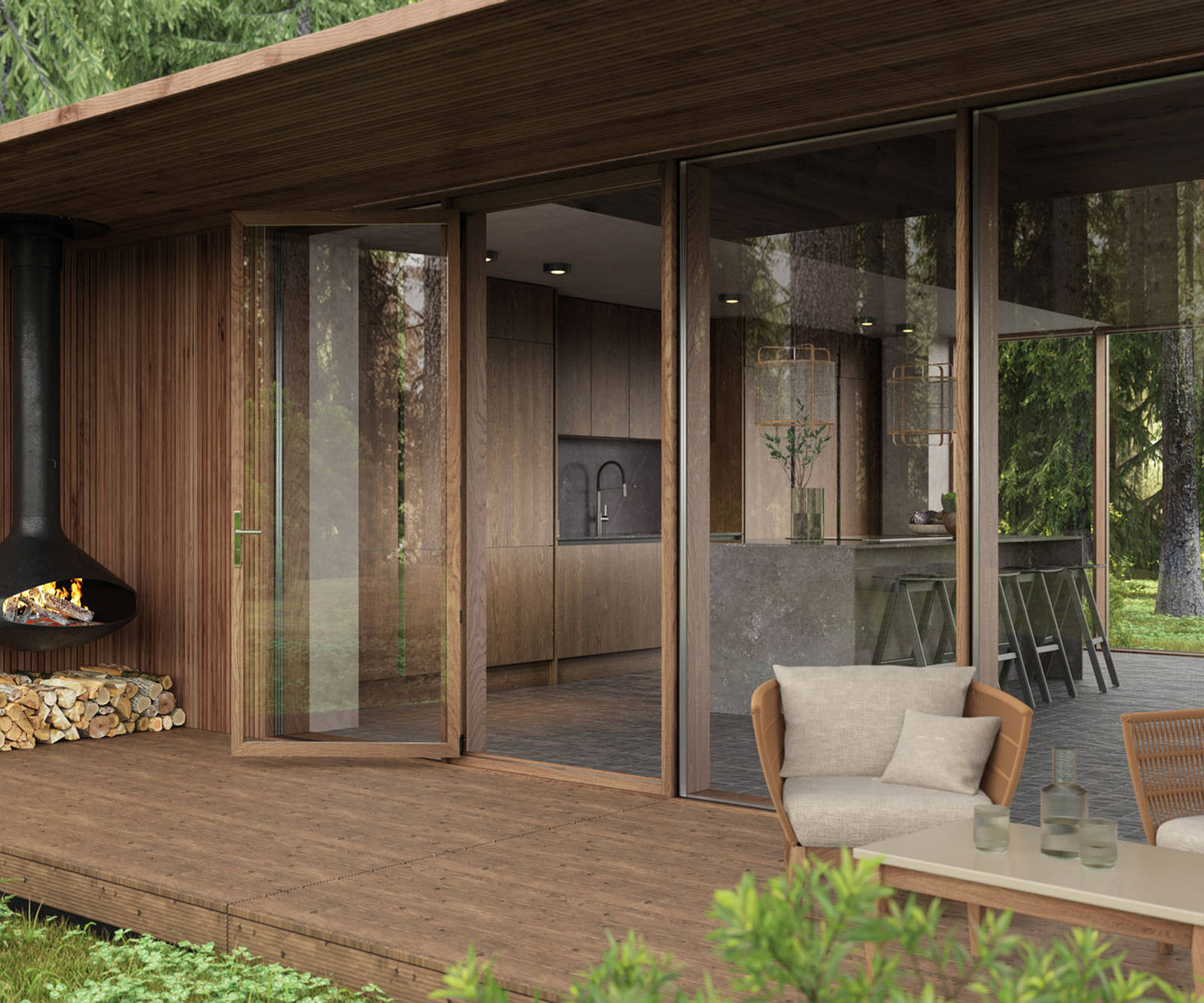 Integra Nordic Nature. Modern kitchen concept with a sleek handless design and fluted oak effect wood doors