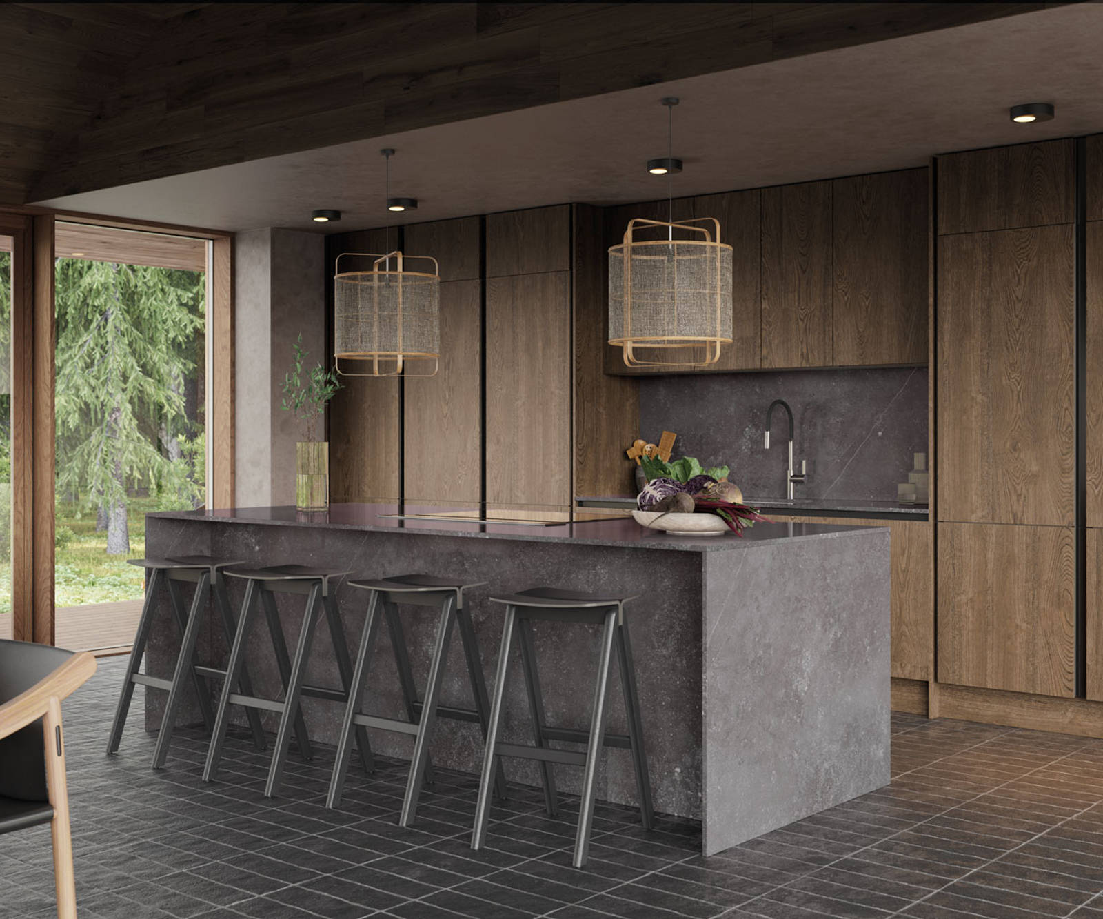 Integra Nordic Nature. Modern kitchen concept with a sleek handless design and fluted oak effect wood doors