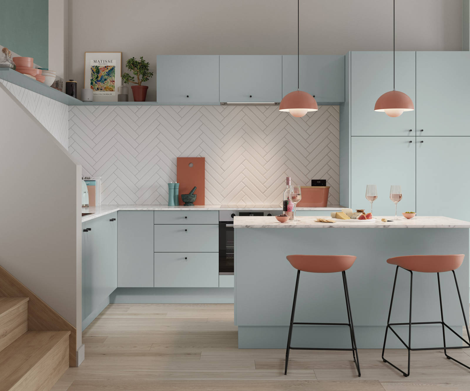 Nova by Magnet. Affordable slab door kitchen available in matt and super glass. 6 colours to chose from.
