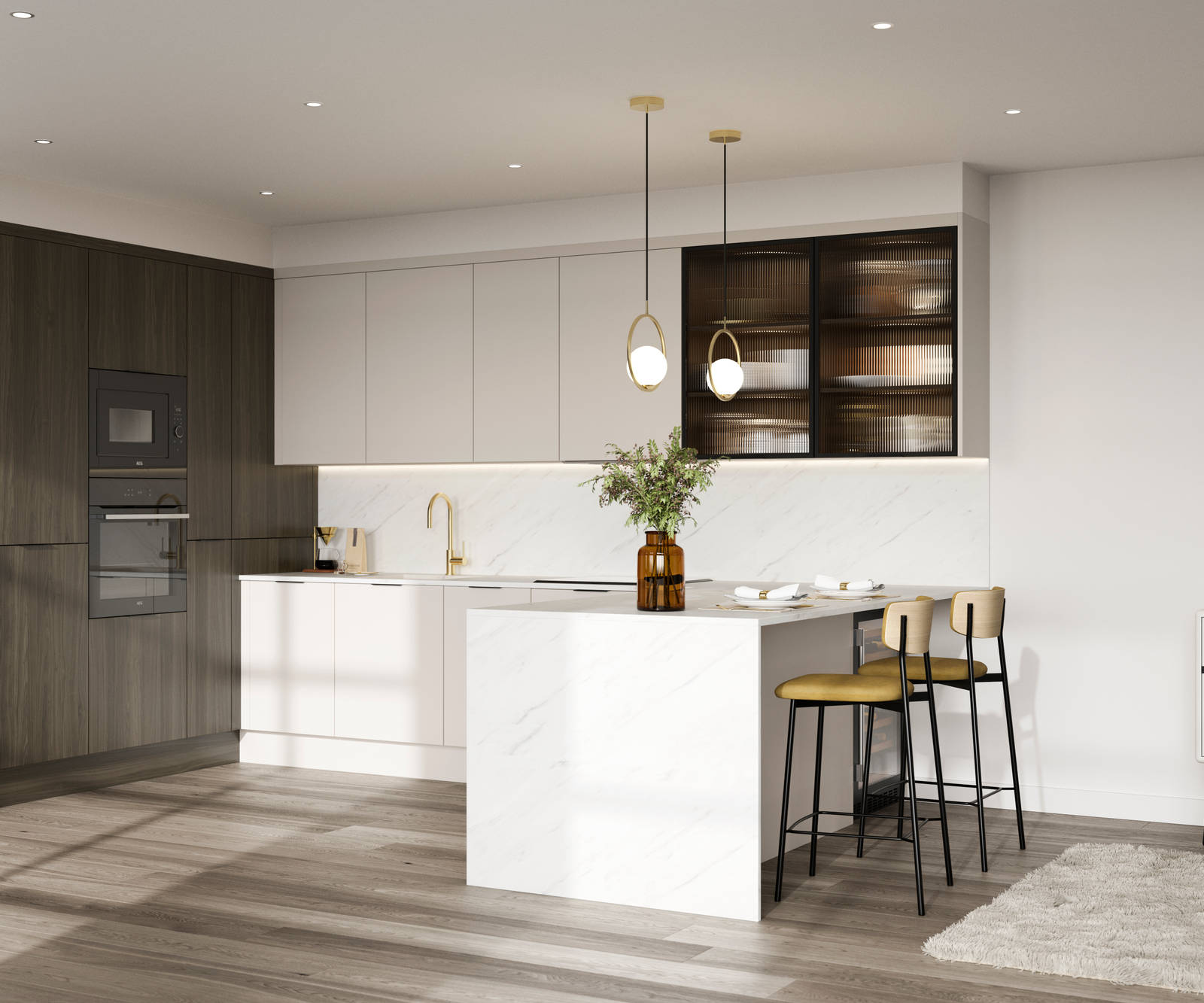 Modern kitchen design with a lightweight wood-effect finish