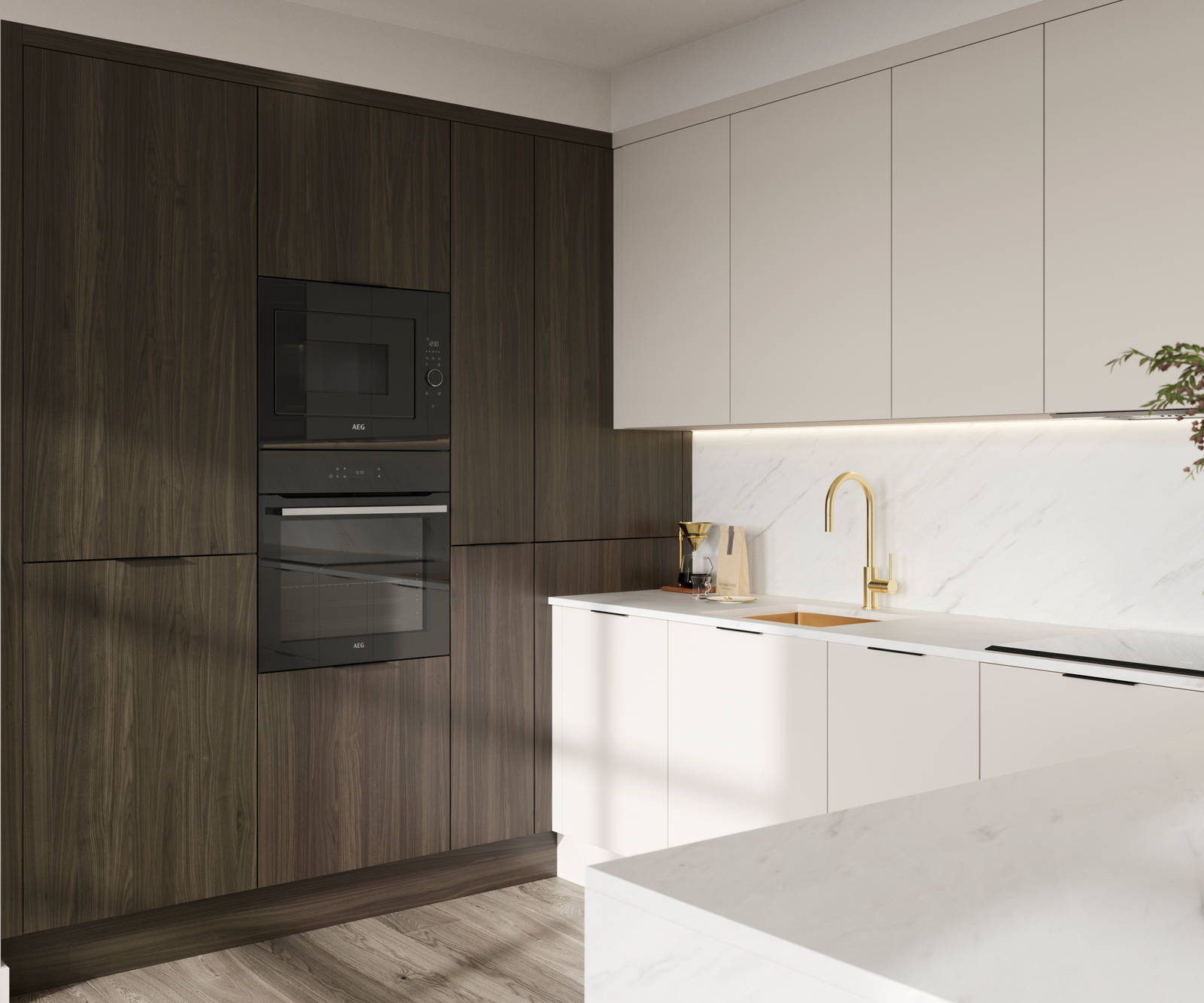 Modern kitchen design with a lightweight wood-effect finish