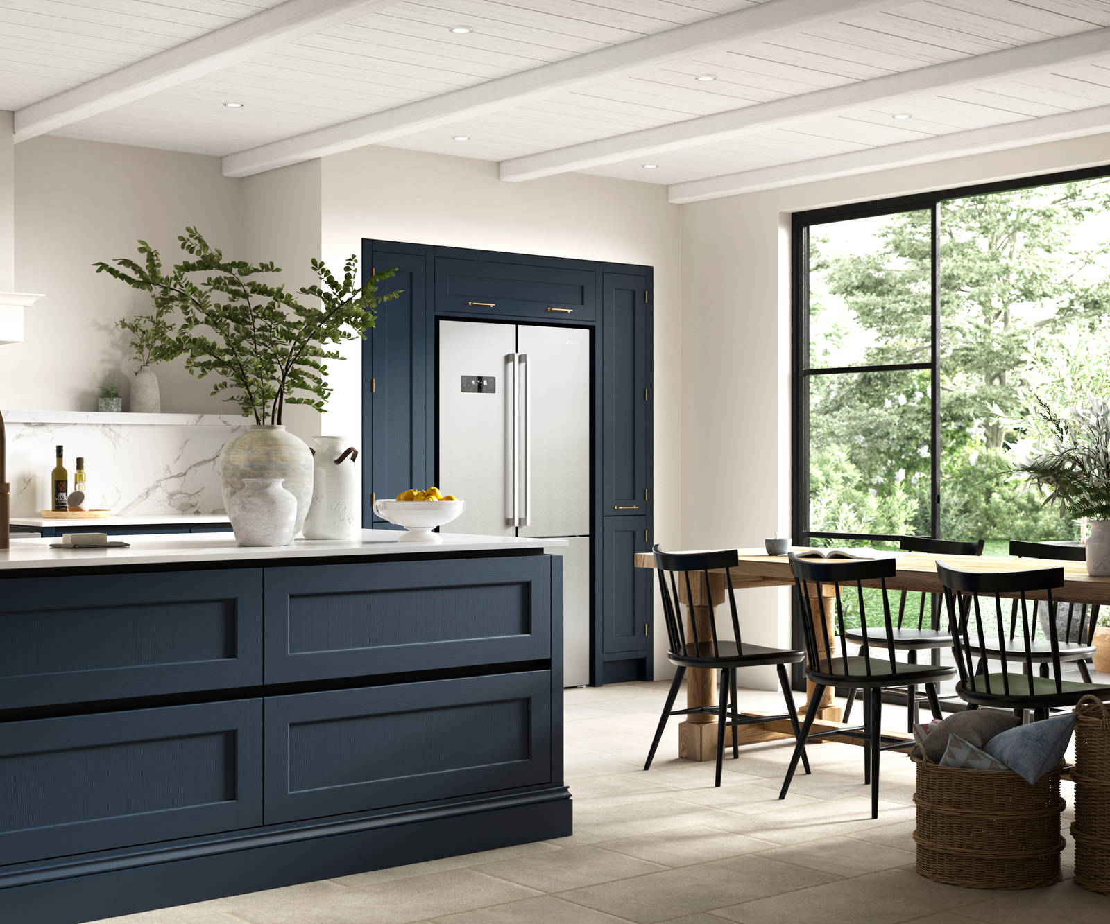 Integra Ludlow, a contemporary take on a Shaker kitchen, where the premium frontal features panelled doors with integrated handles,