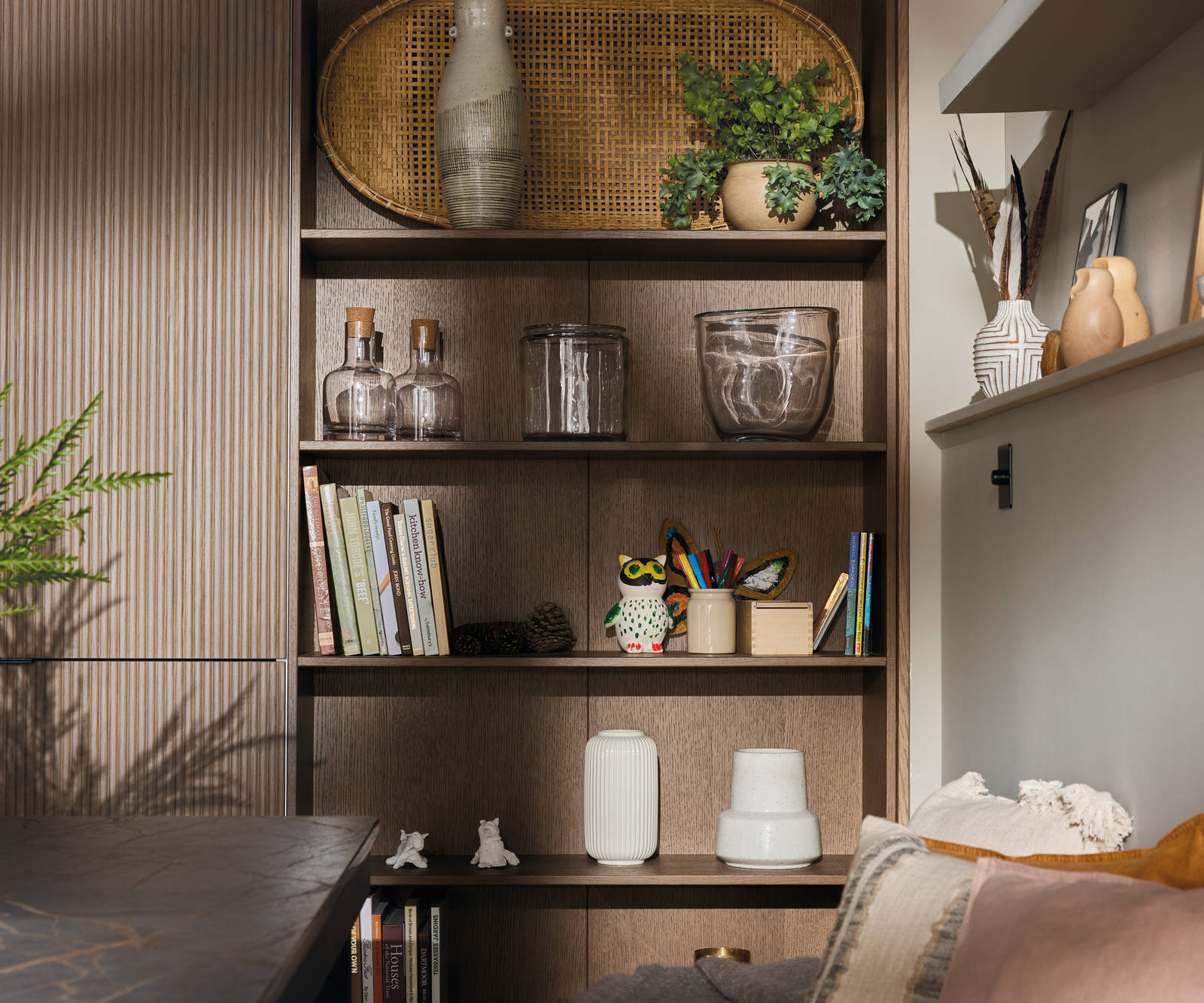 Open oak shelves in Magnet's kitchen Nordic Nature.