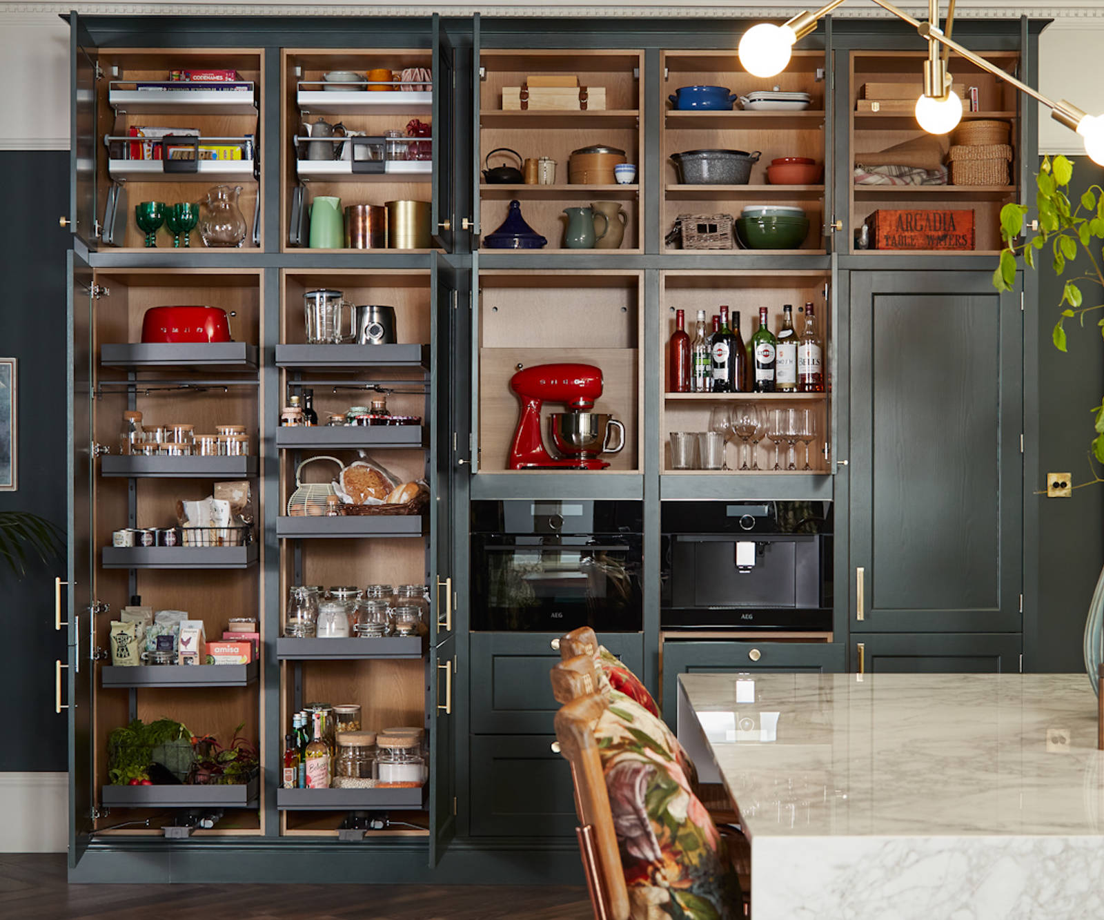 Ludlow, a traditional Shaker-style kitchen range in the shade Arboretum Green, kitchen larders
