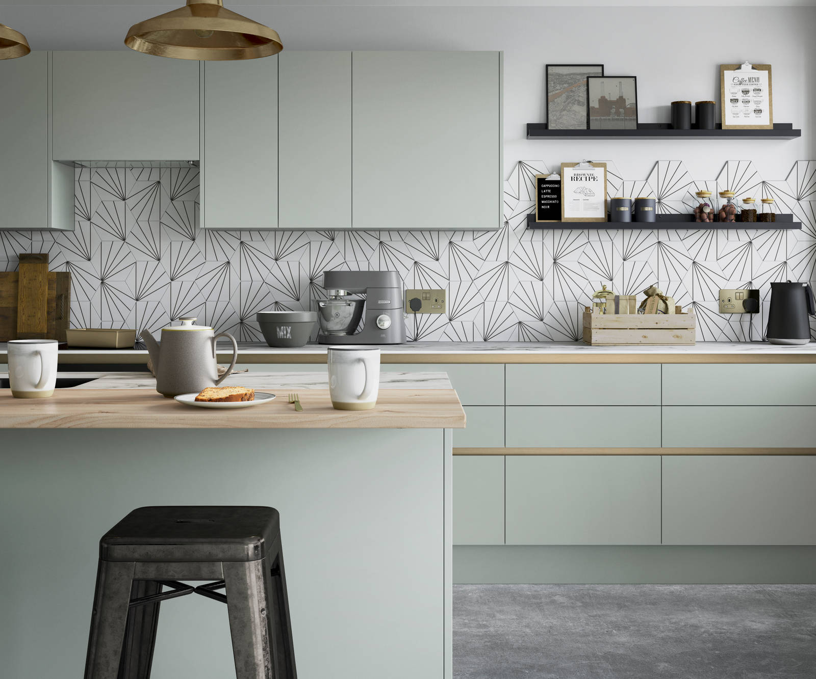 Integra Nova Seagrass by Magnet. Matt finished handless option with trim brushed in aluminum for a high end feel.