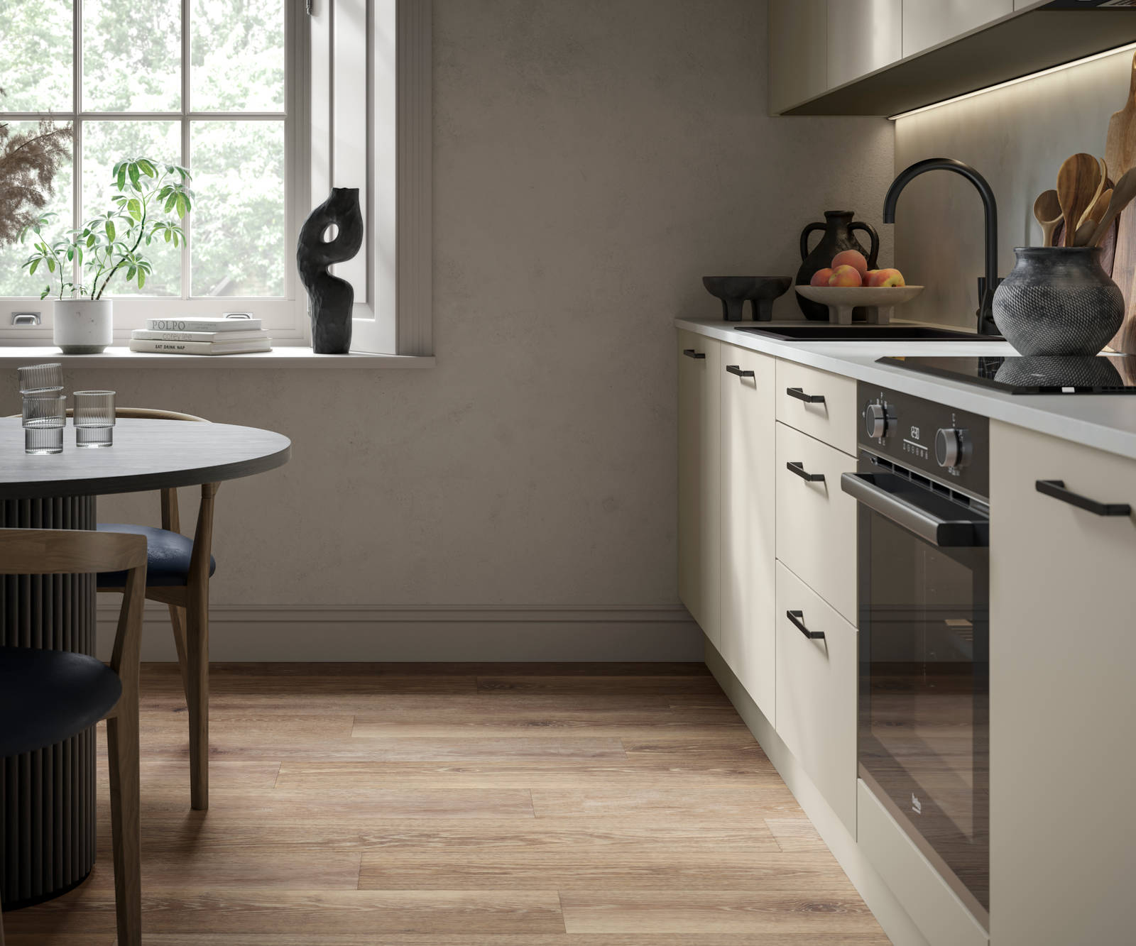 Modern kitchen design with a lightweight wood-effect finish