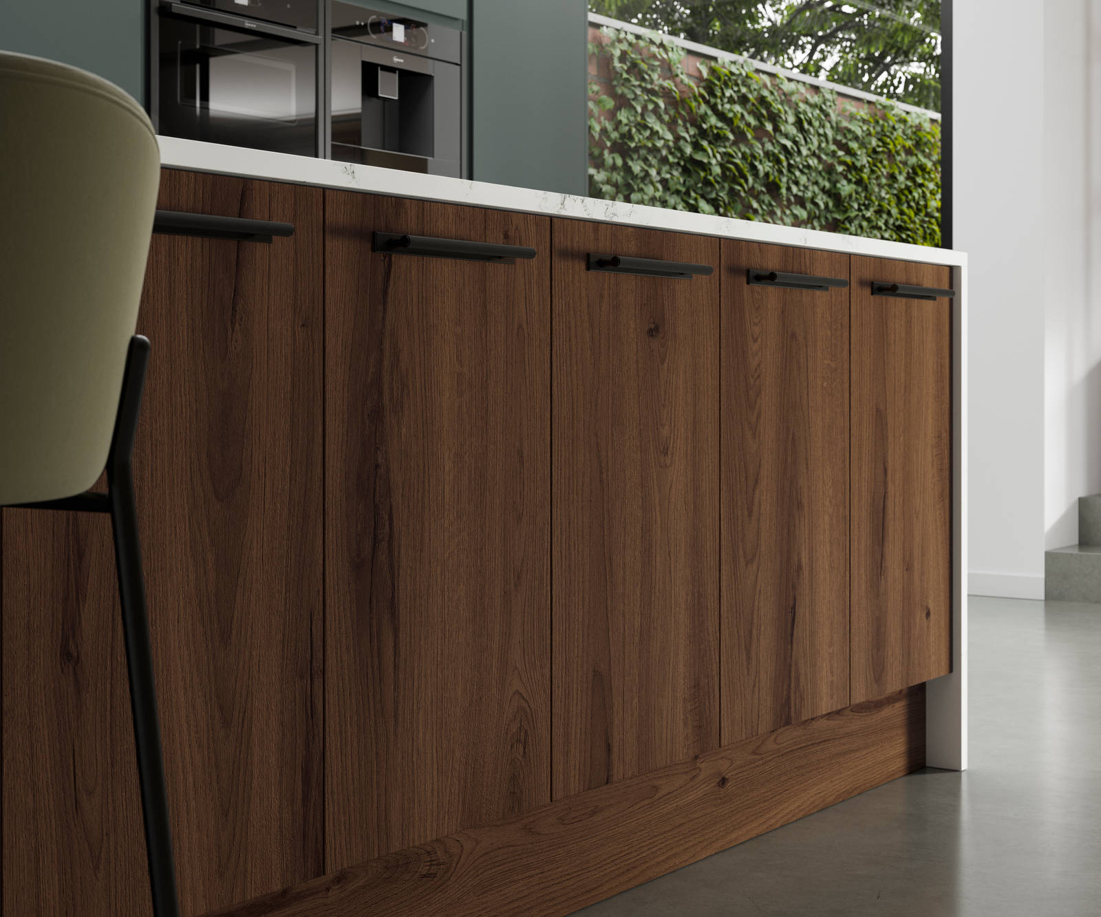 Contemporary clean lines and organic woodgrain texture in an elegant kitchen range designed for modern living.