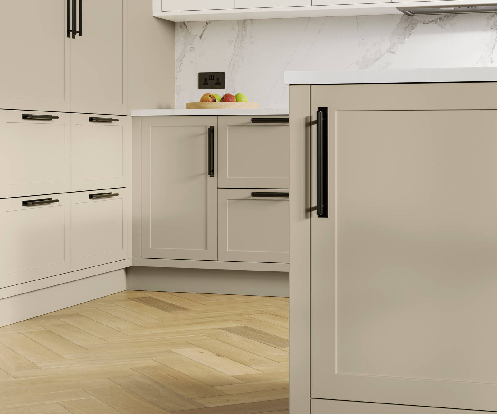 Dunham in shade Parchment has a thin frame and smooth painted finish with no visible woodgrain, providing a contemporary feel to a traditional look.