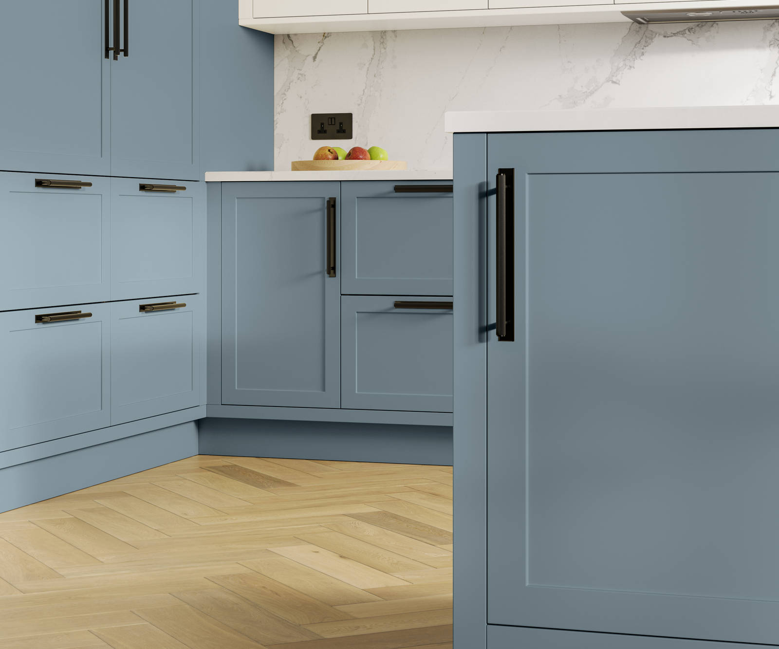 Dunham in shade Portland Blue has a thin frame and smooth painted finish with no visible woodgrain, providing a contemporary feel to a traditional look.