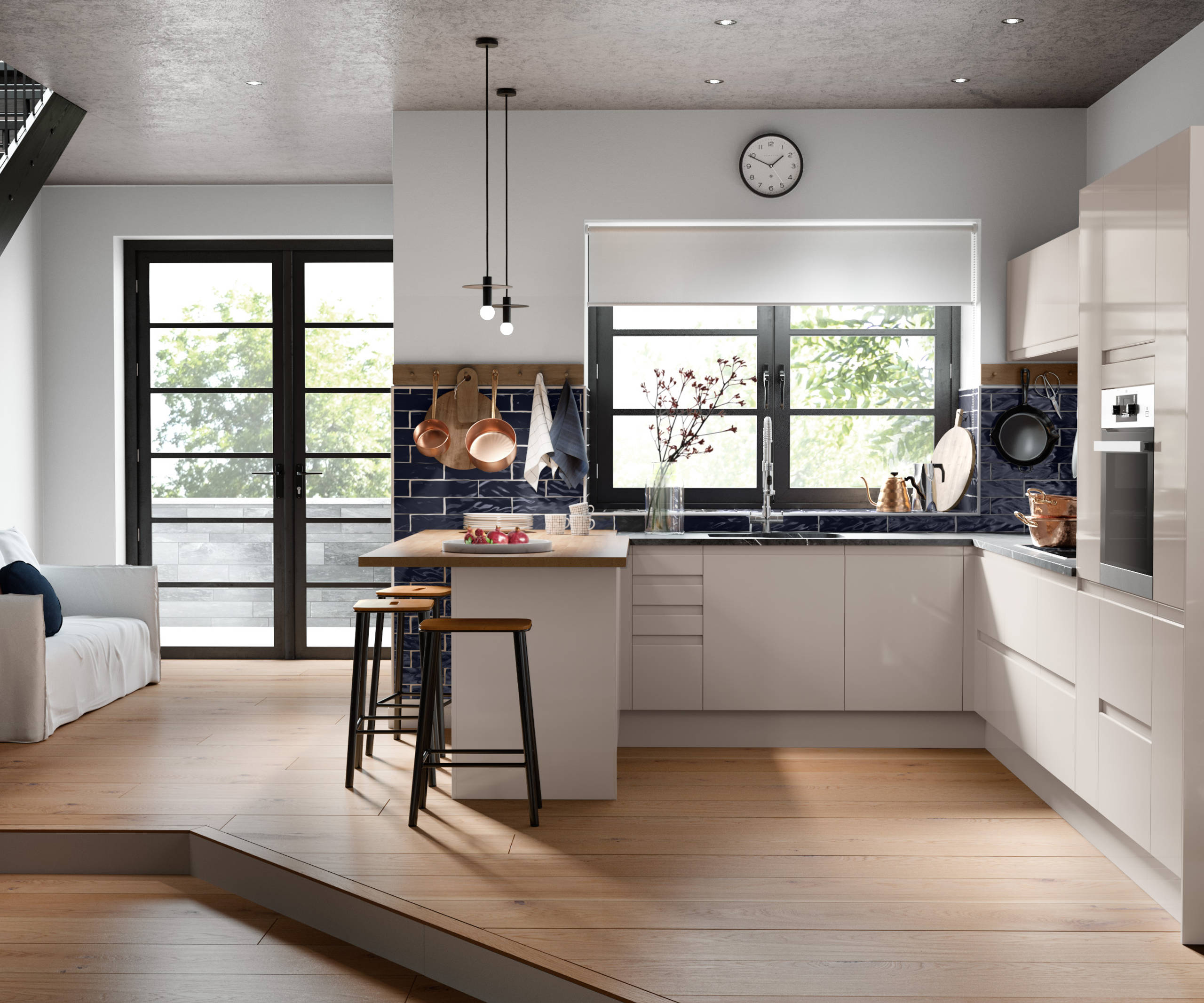 Luna Kitchen from Magnet. An affordable handless look with integrated J Pull doors for a stylish and modern look.