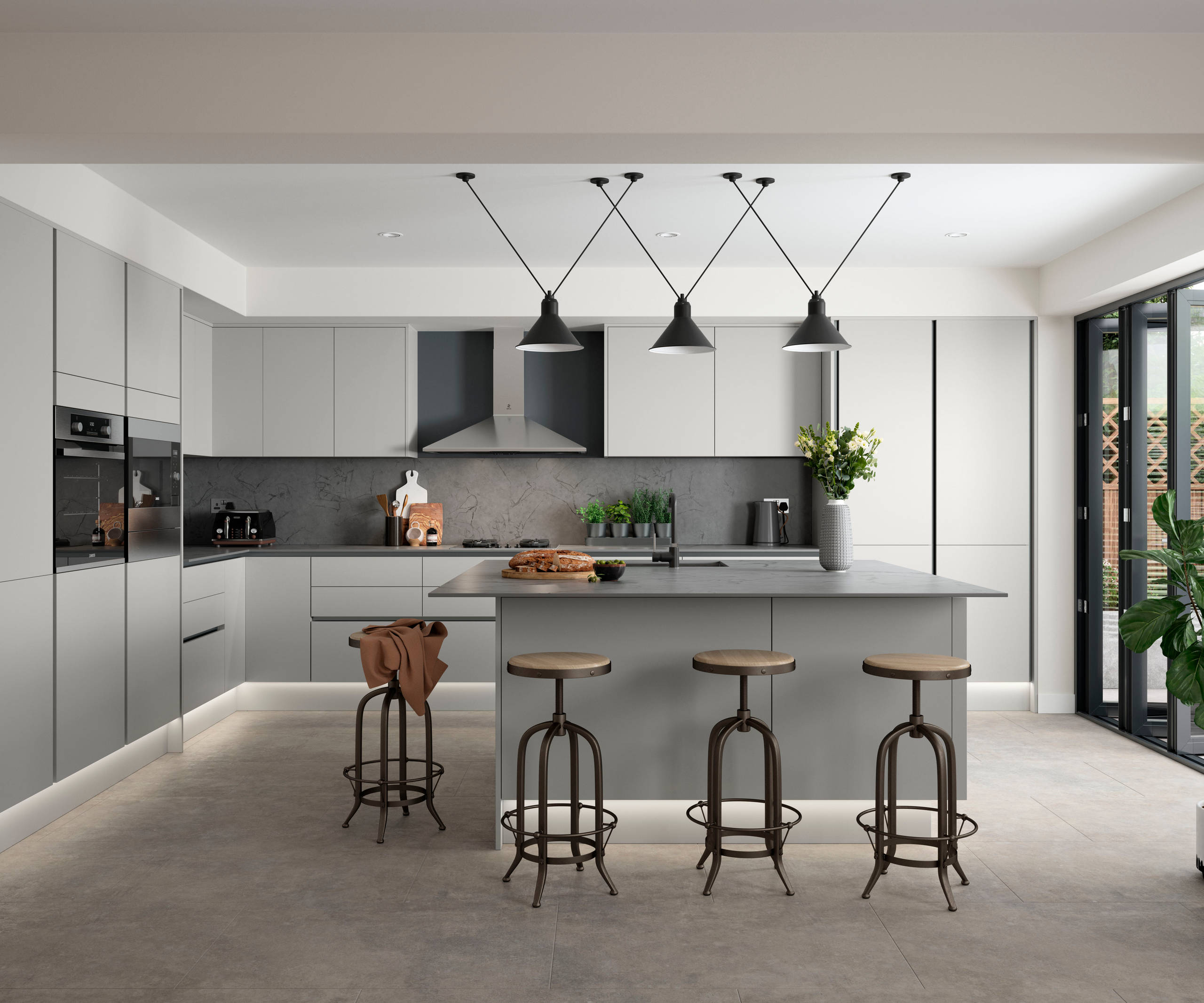 Integra Nova by Magnet. Matt finished handless option with trim brushed in aluminium for a high end feel.