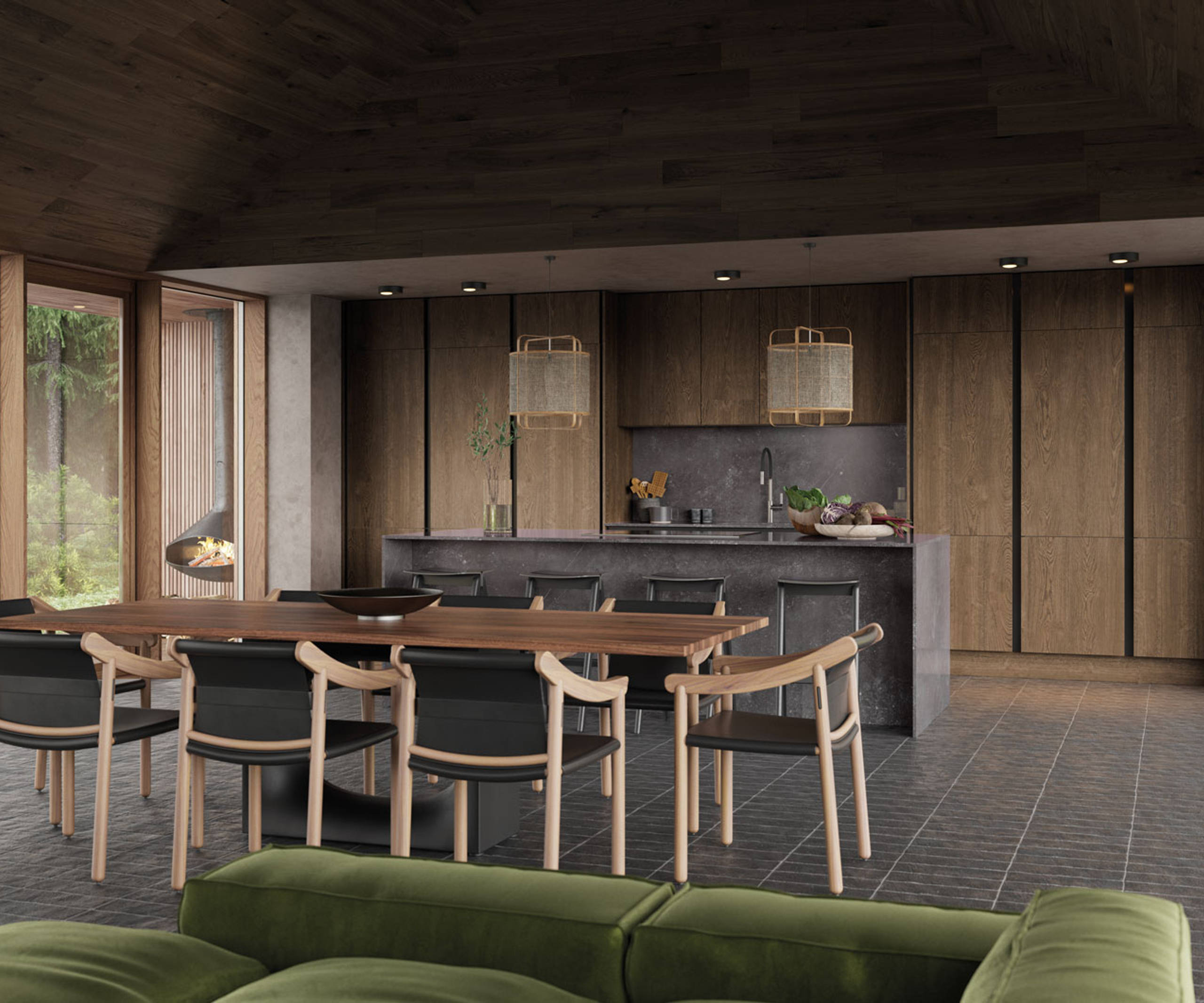 Integra Nordic Nature. Modern kitchen concept with a sleek handless design and fluted oak effect wood doors