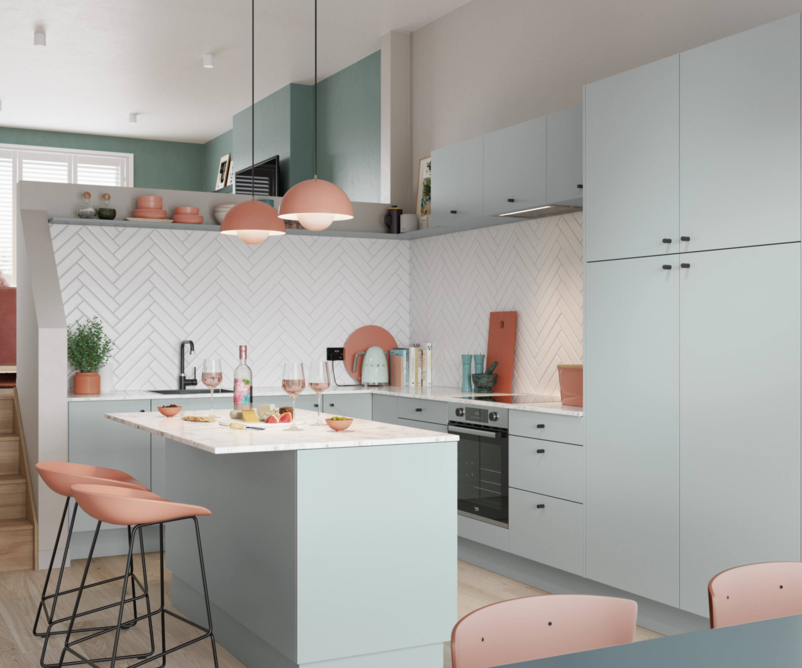 Nova by Magnet. Affordable slab door kitchen available in matt and super glass. 6 colours to chose from.