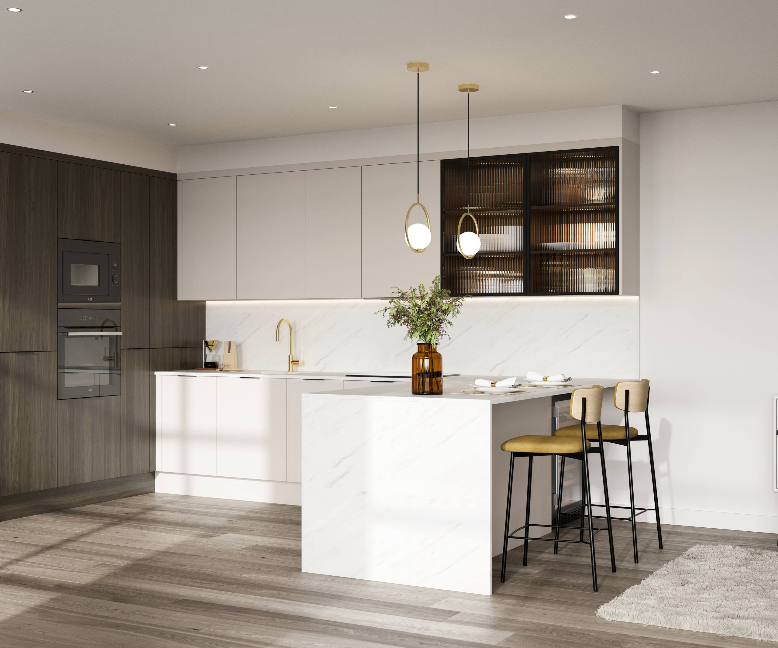Modern kitchen design with a lightweight wood-effect finish