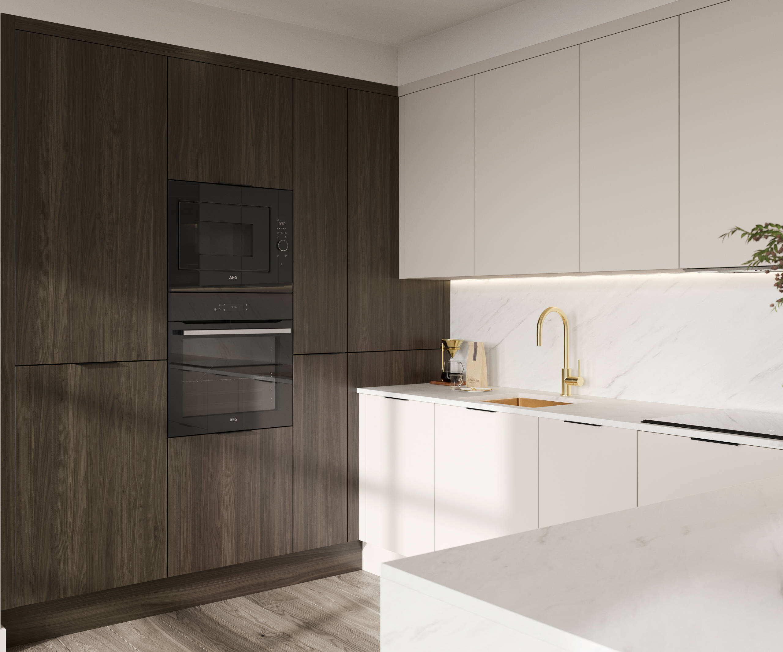 Modern kitchen design with a lightweight wood-effect finish