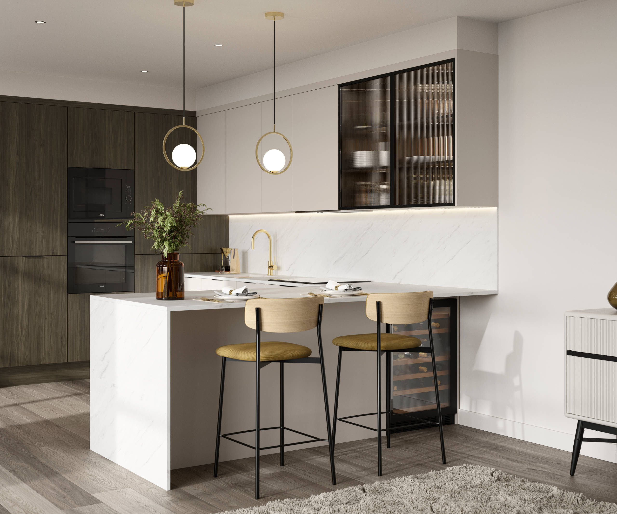 Modern kitchen design with a lightweight wood-effect finish