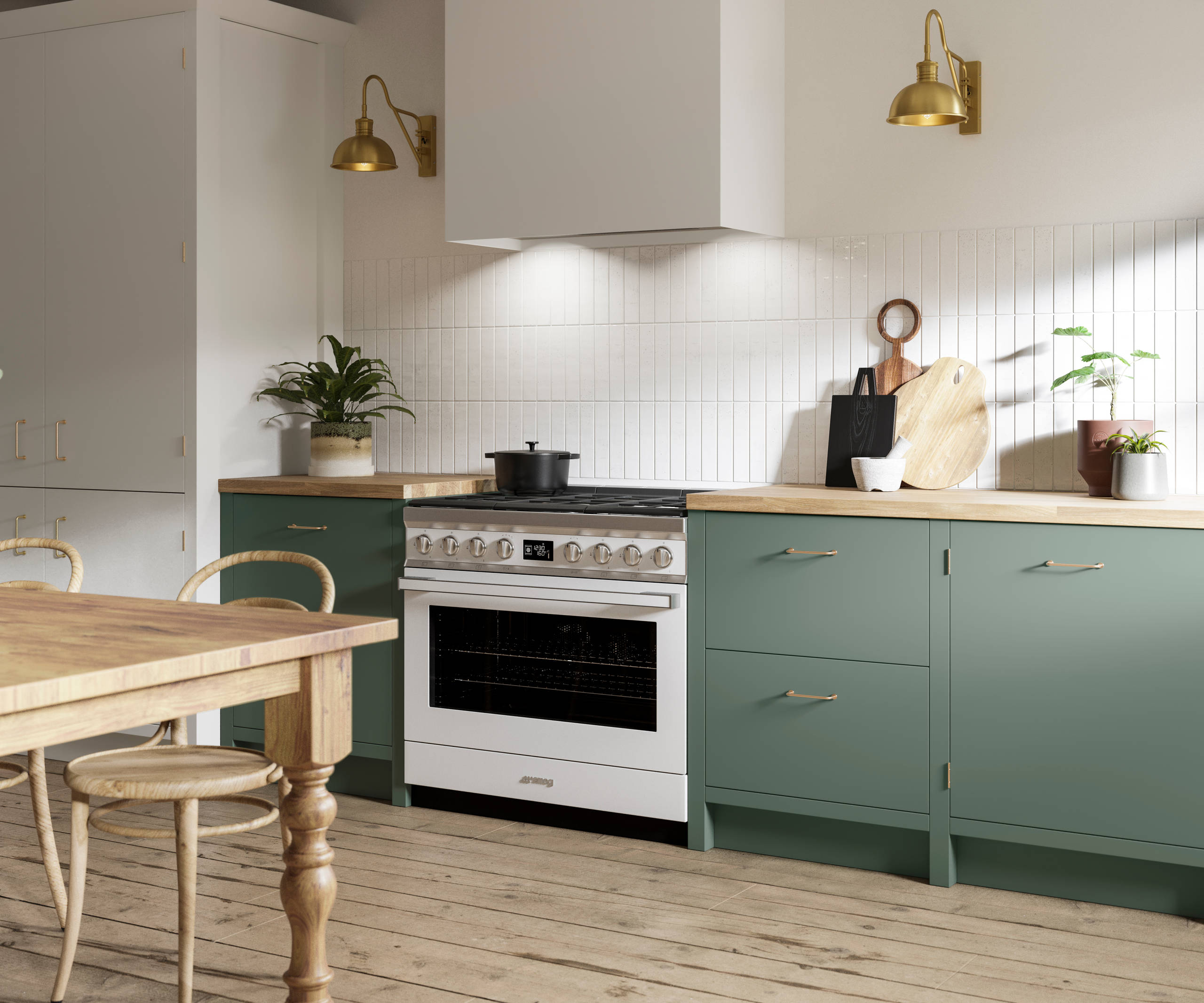 Soho Eucalyptus Green kitchen in charming contemporary cottage, a modern slab door with a painted rather than foil surface, for a truly premium look.