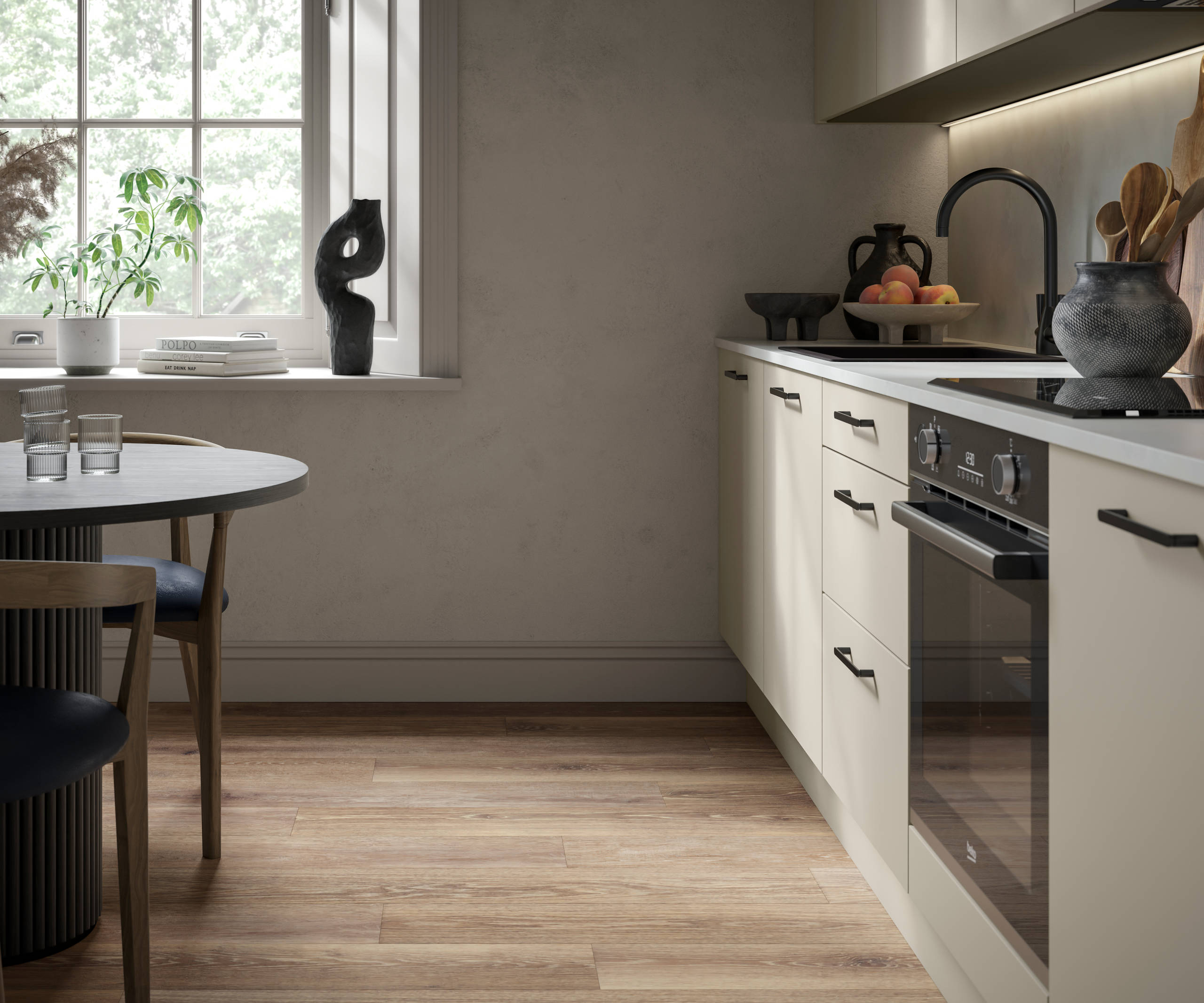 Modern kitchen design with a lightweight wood-effect finish