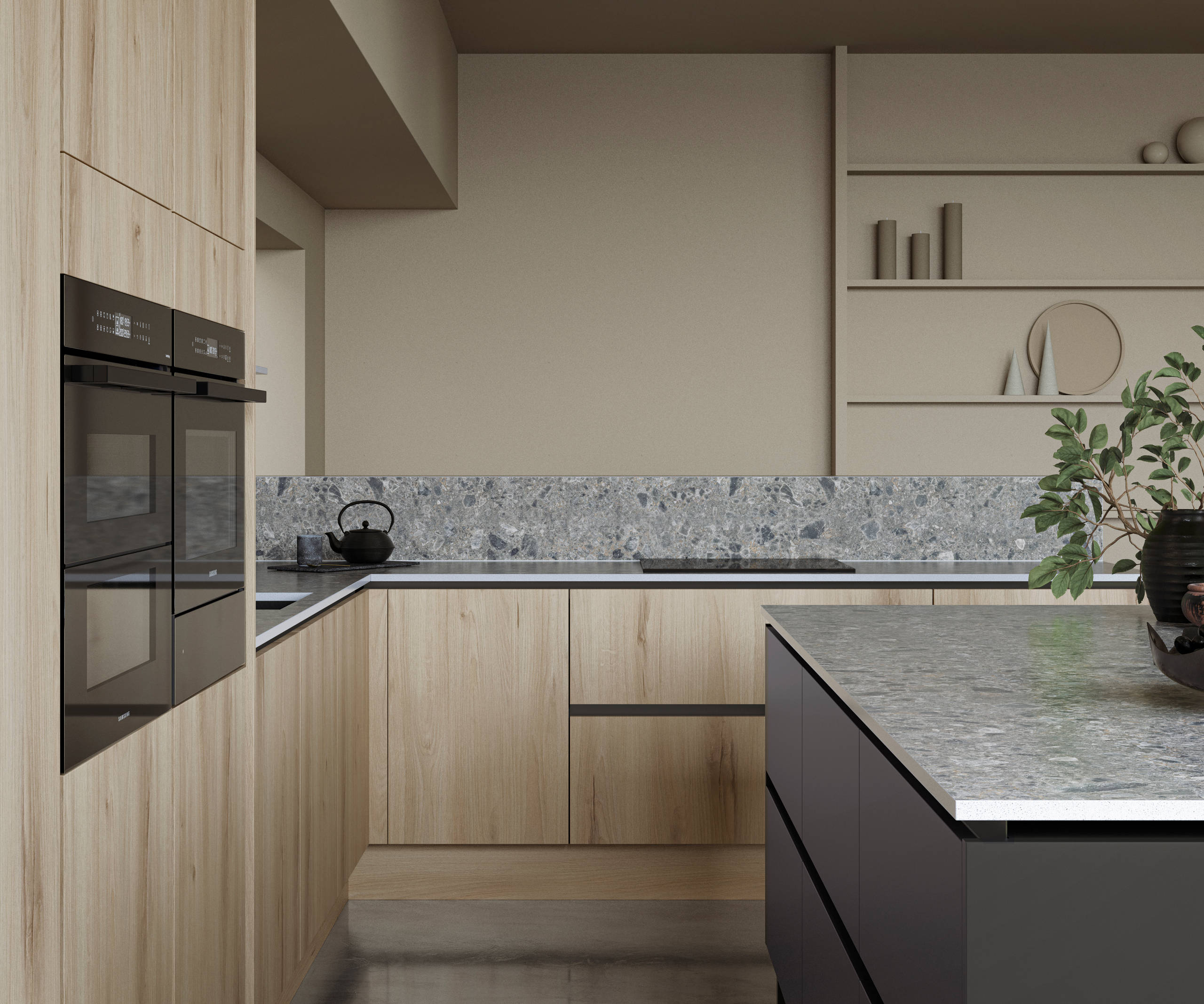 Integrated handles give Integra Portobello a sleek modern finish, perfectly offset by its organic woodgrain texture - crafted from premium Italian materials.