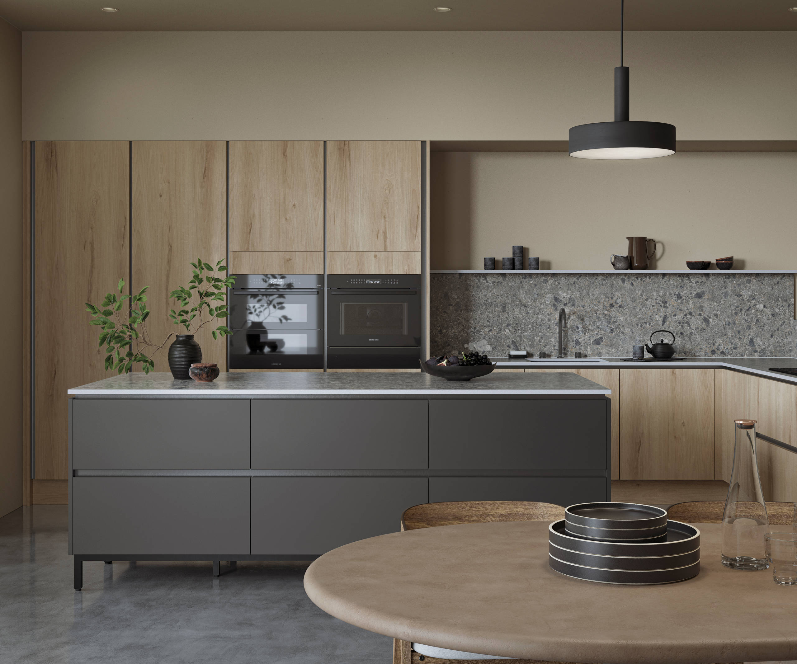 Integrated handles give Integra Portobello a sleek modern finish, perfectly offset by its organic woodgrain texture - crafted from premium Italian materials.