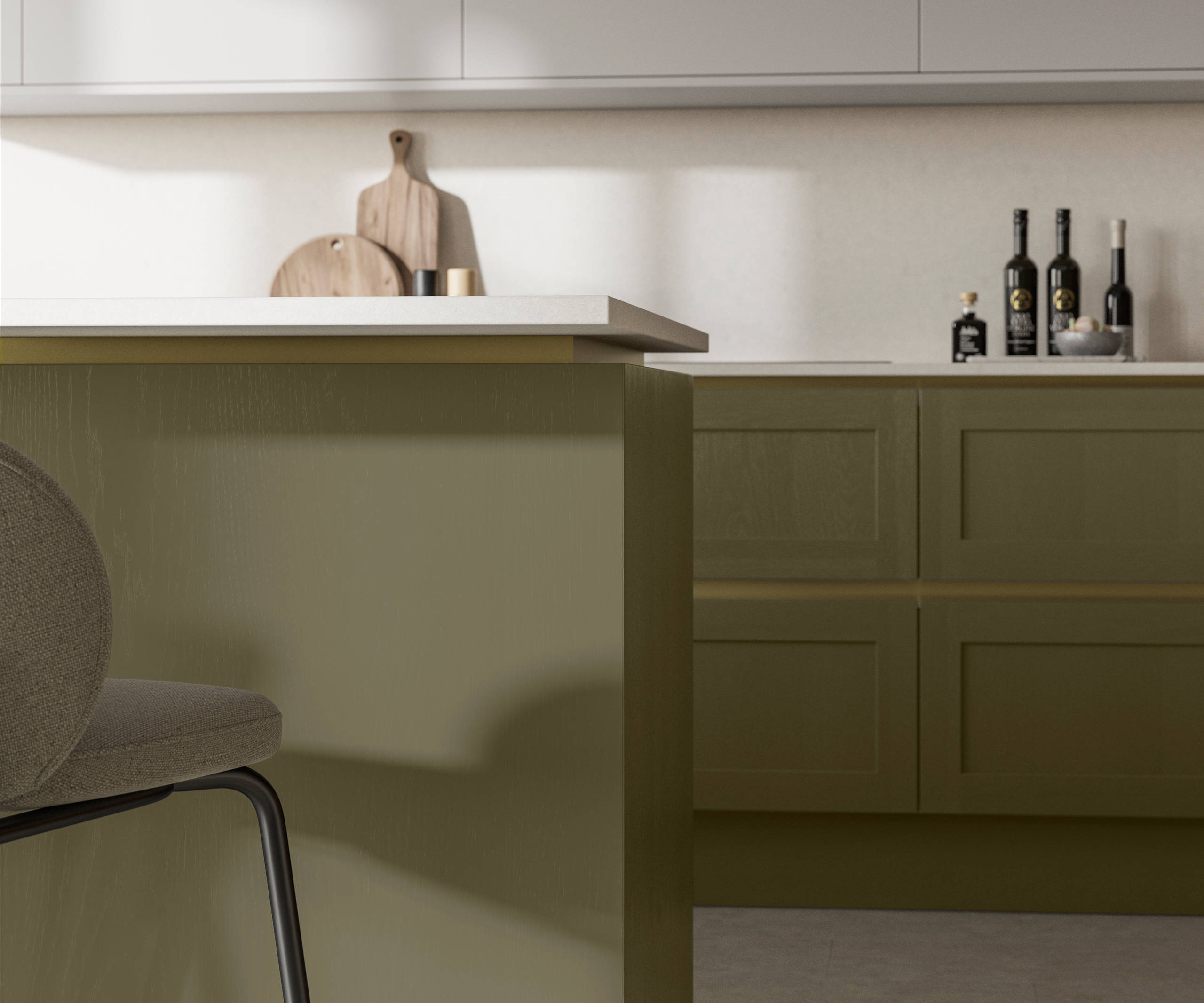 Handleless Shaker kitchen Integra Wardley Balmoral is traditional and contemporary with its narrow frame door with integrated handles and a painted timber finish.