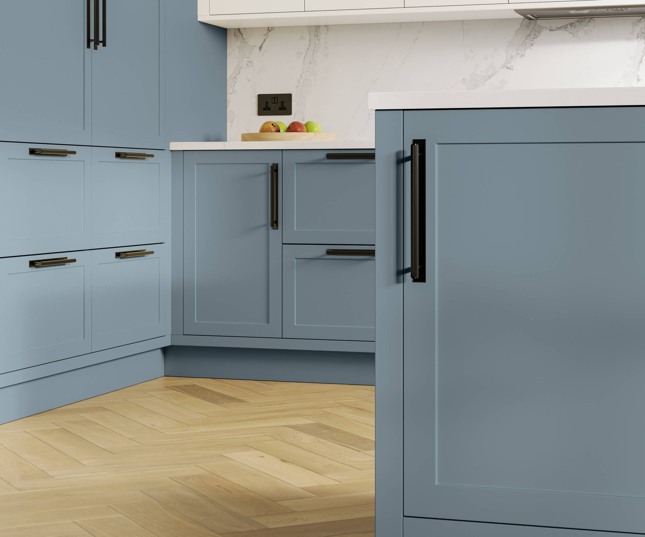 Dunham in shade Portland Blue has a thin frame and smooth painted finish with no visible woodgrain, providing a contemporary feel to a traditional look.