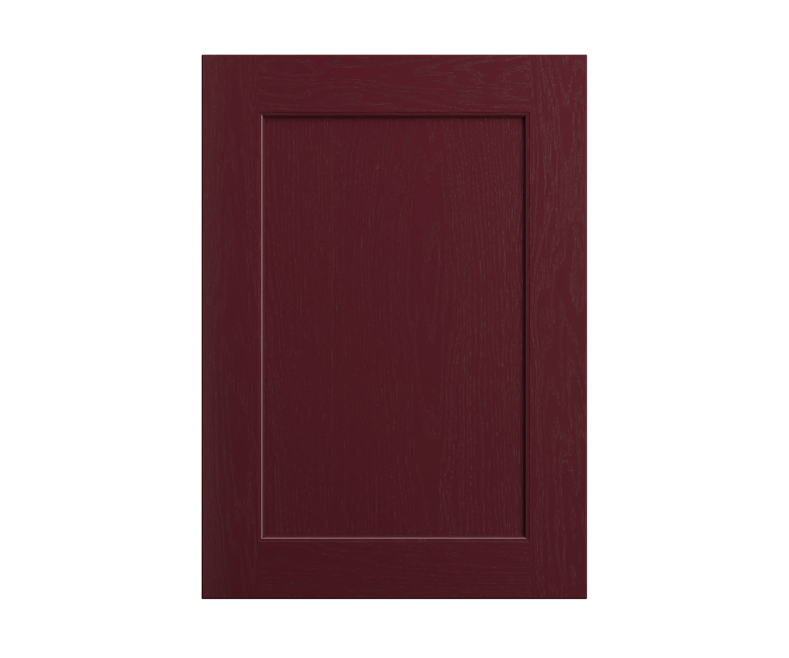 Shaker-style panelled frontal with tactile woodgrain from Magnet in red shade Morello