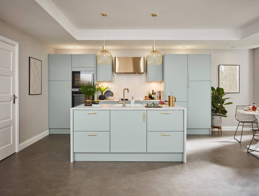 Soho from Magnet. Bold slab doors style this premium contemporary kitchen design available in 20 colours.
