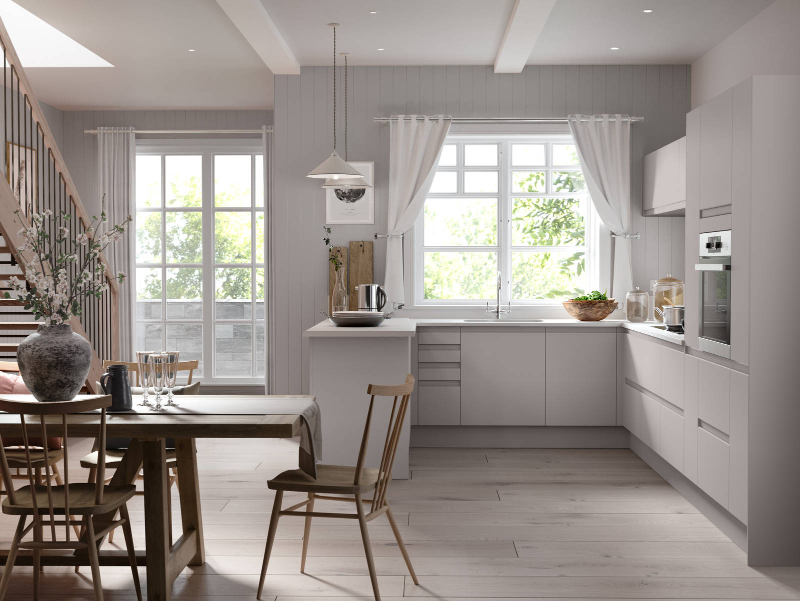 Luna Kitchen from Magnet. An affordable handless look with integrated J Pull doors for a stylish and modern look.