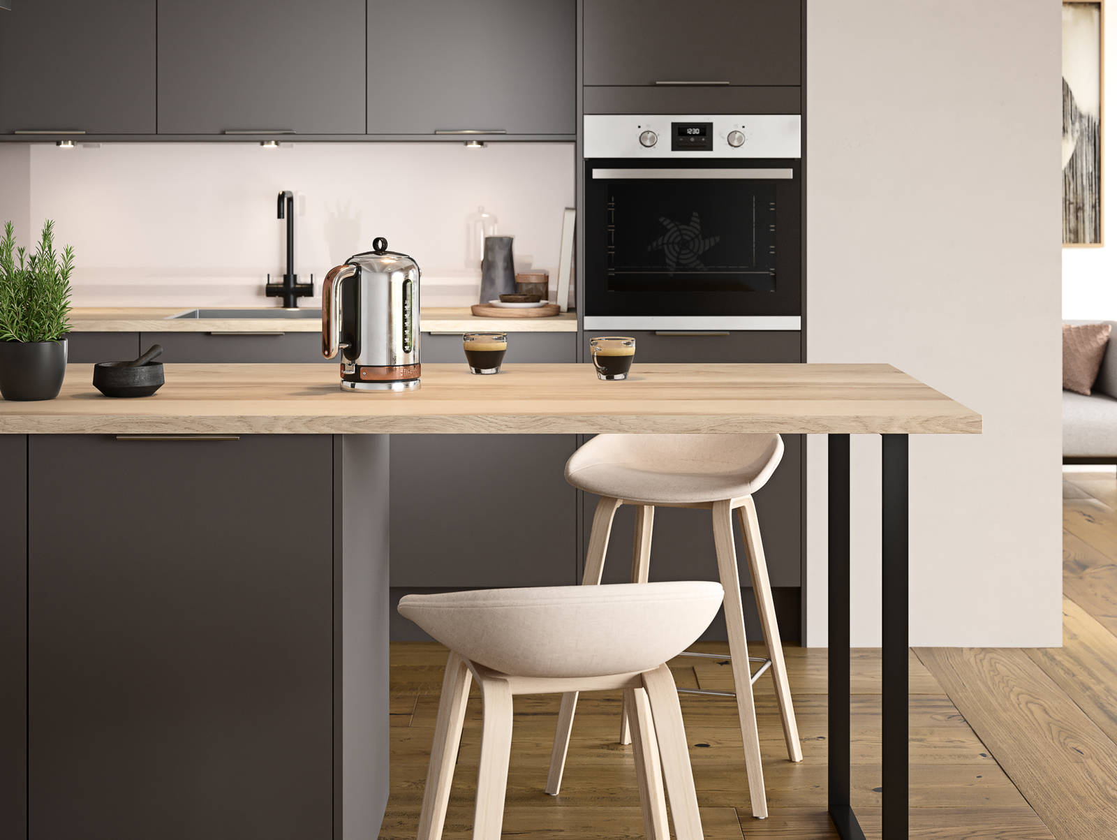 Nova by Magnet. Affordable slab door kitchen available in matt and super glass. 6 colours to choose from.