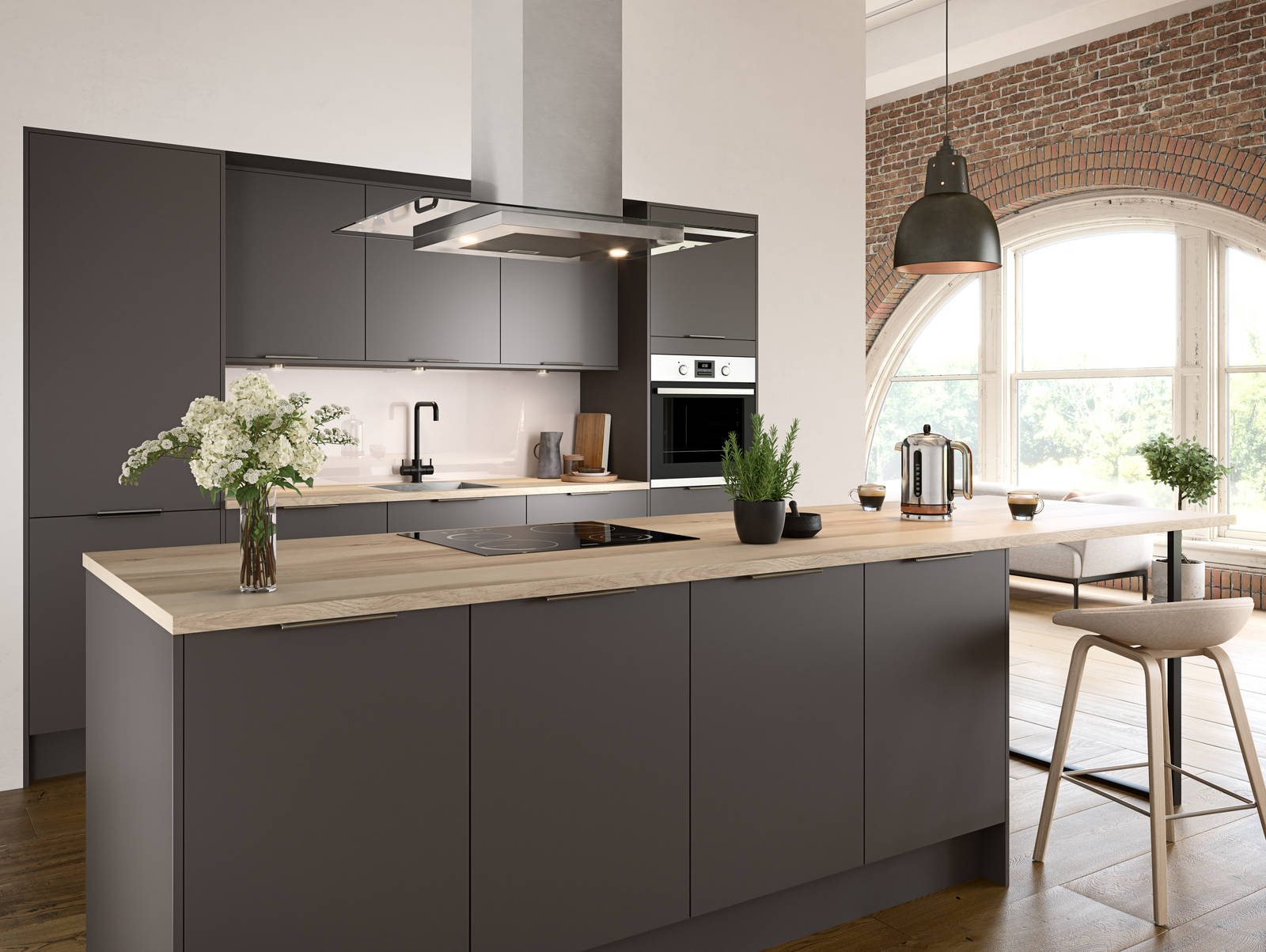 Nova by Magnet. Affordable slab door kitchen available in matt and super glass. 6 colours to choose from.