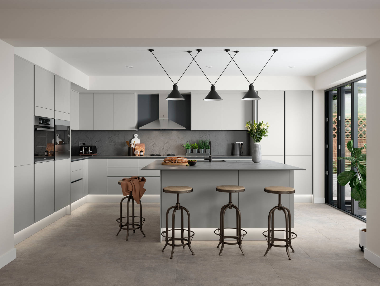 Integra Nova by Magnet. Matt finished handless option with trim brushed in aluminium for a high end feel.