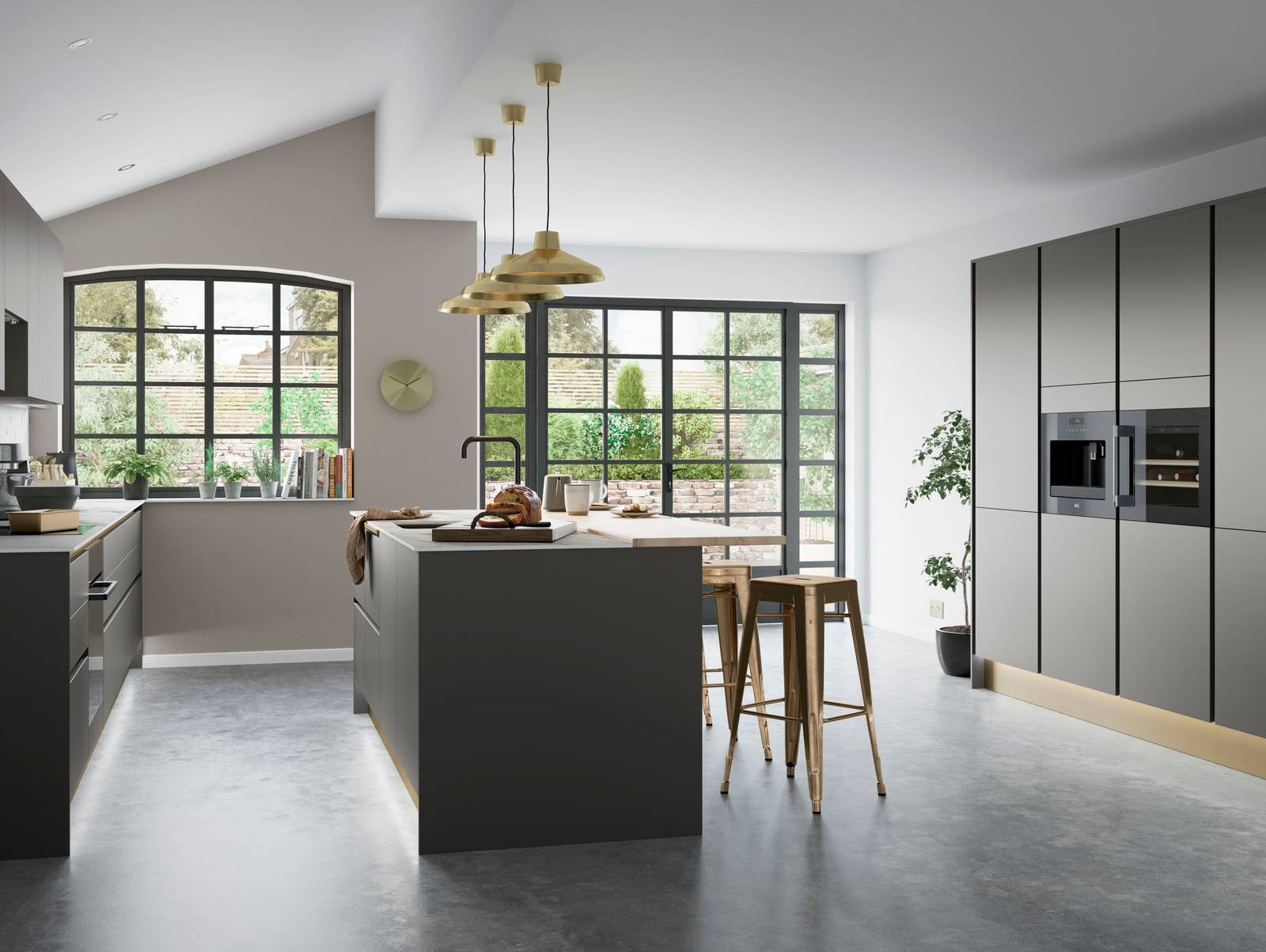 Integra Nova by Magnet. Matt finished handless option with trim brushed in aluminium for a high end feel.