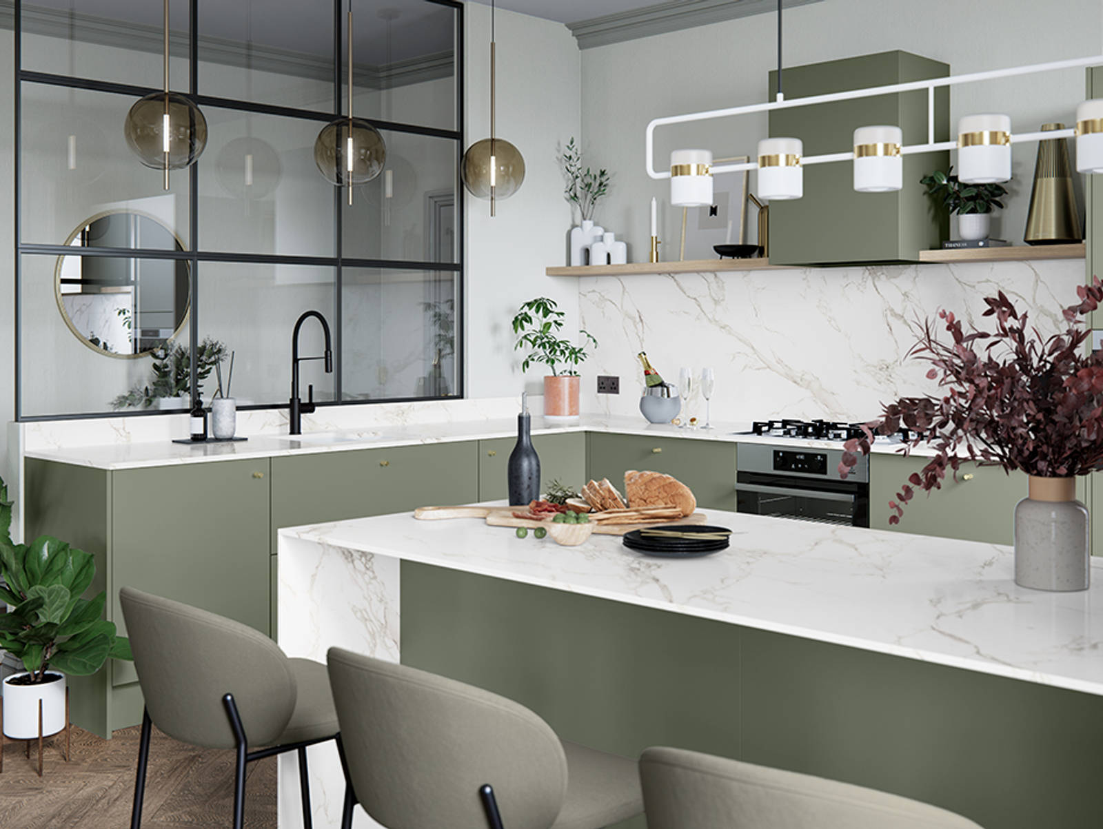 Soho from Magnet. Bold slab doors style this premium contemporary kitchen design available in 20 colours.