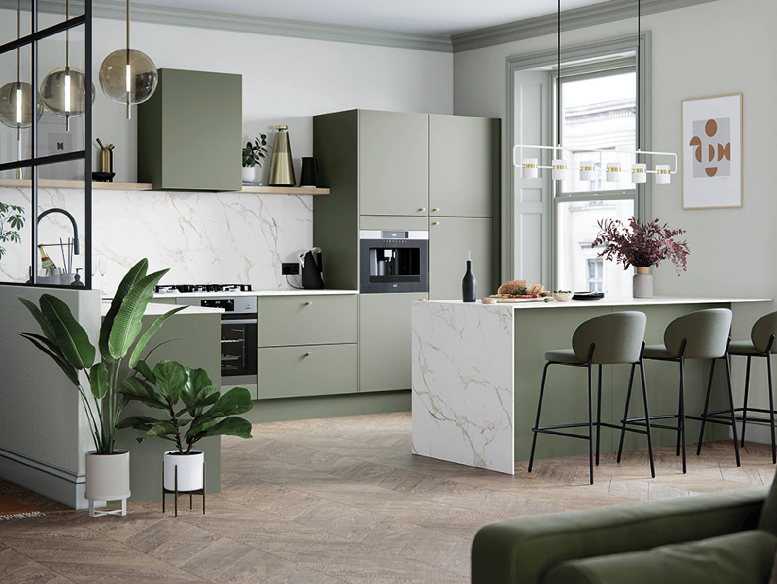 Soho from Magnet. Bold slab doors style this premium contemporary kitchen design available in 20 colours.