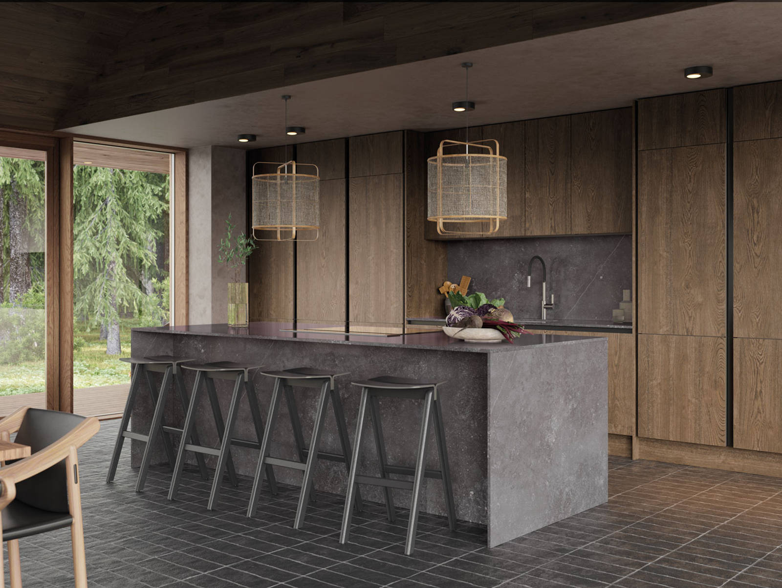 Integra Nordic Nature. Modern kitchen concept with a sleek handless design and fluted oak effect wood doors