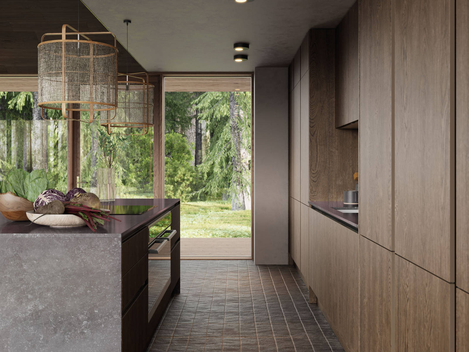 Integra Nordic Nature. Modern kitchen concept with a sleek handless design and fluted oak effect wood doors