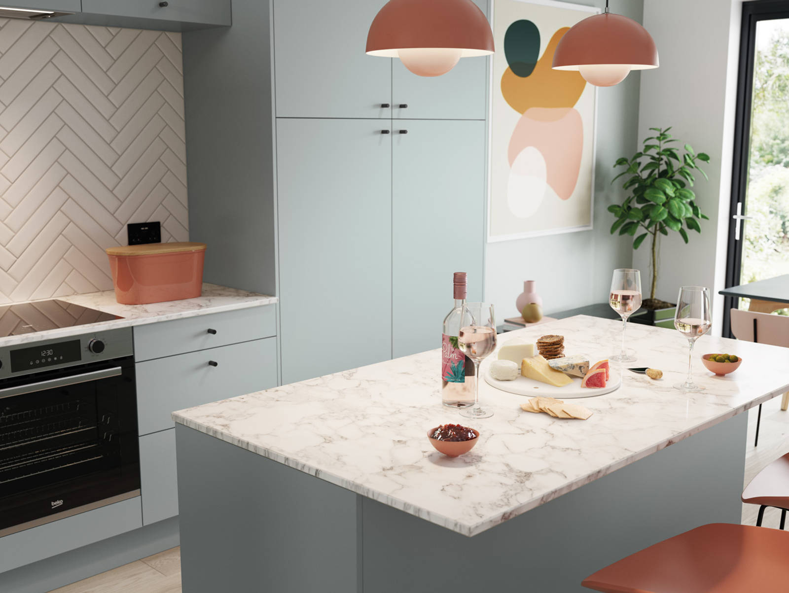 Nova by Magnet. Affordable slab door kitchen available in matt and super glass. 6 colours to chose from.