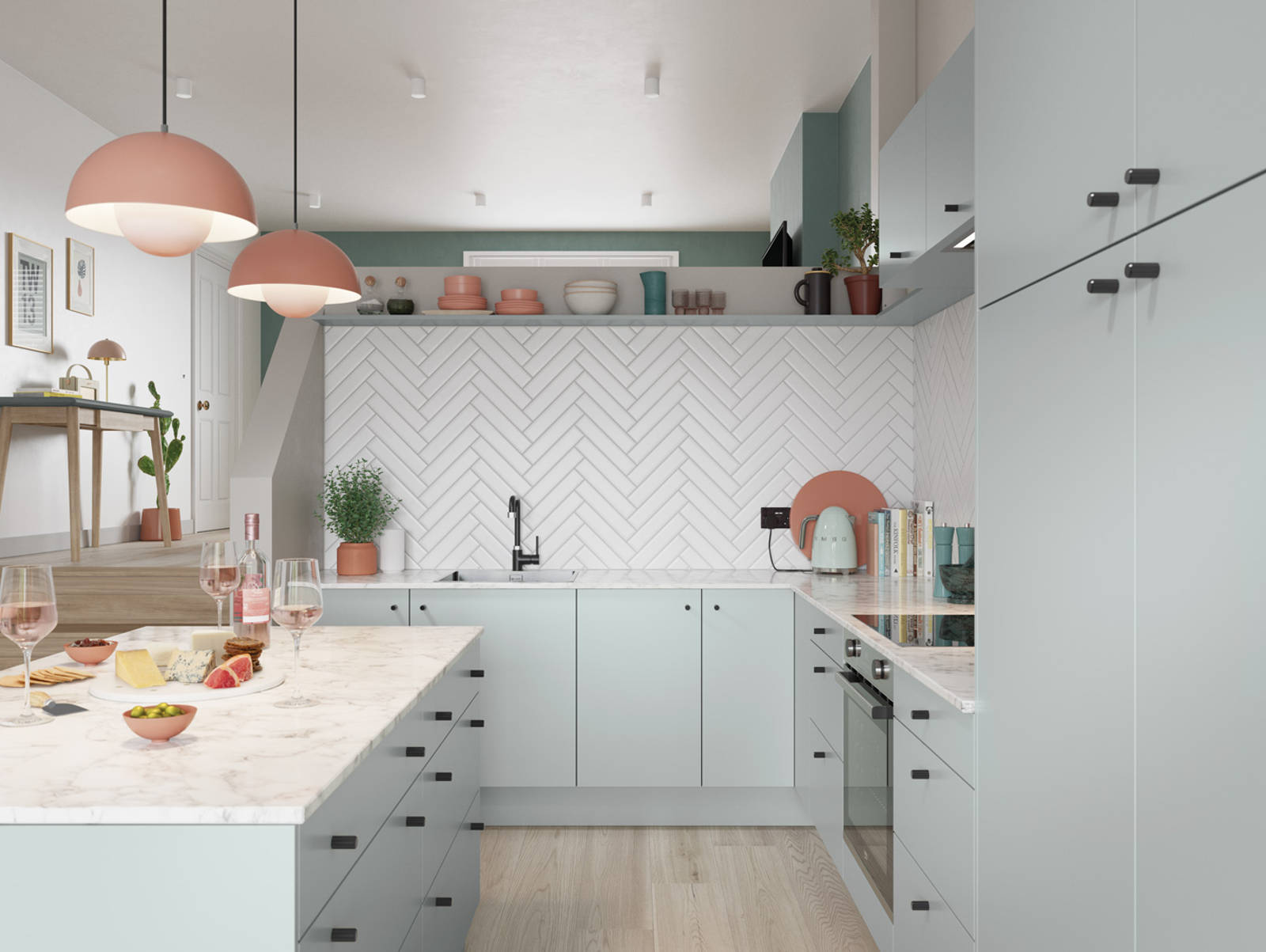 Nova by Magnet. Affordable slab door kitchen available in matt and super glass. 6 colours to chose from.