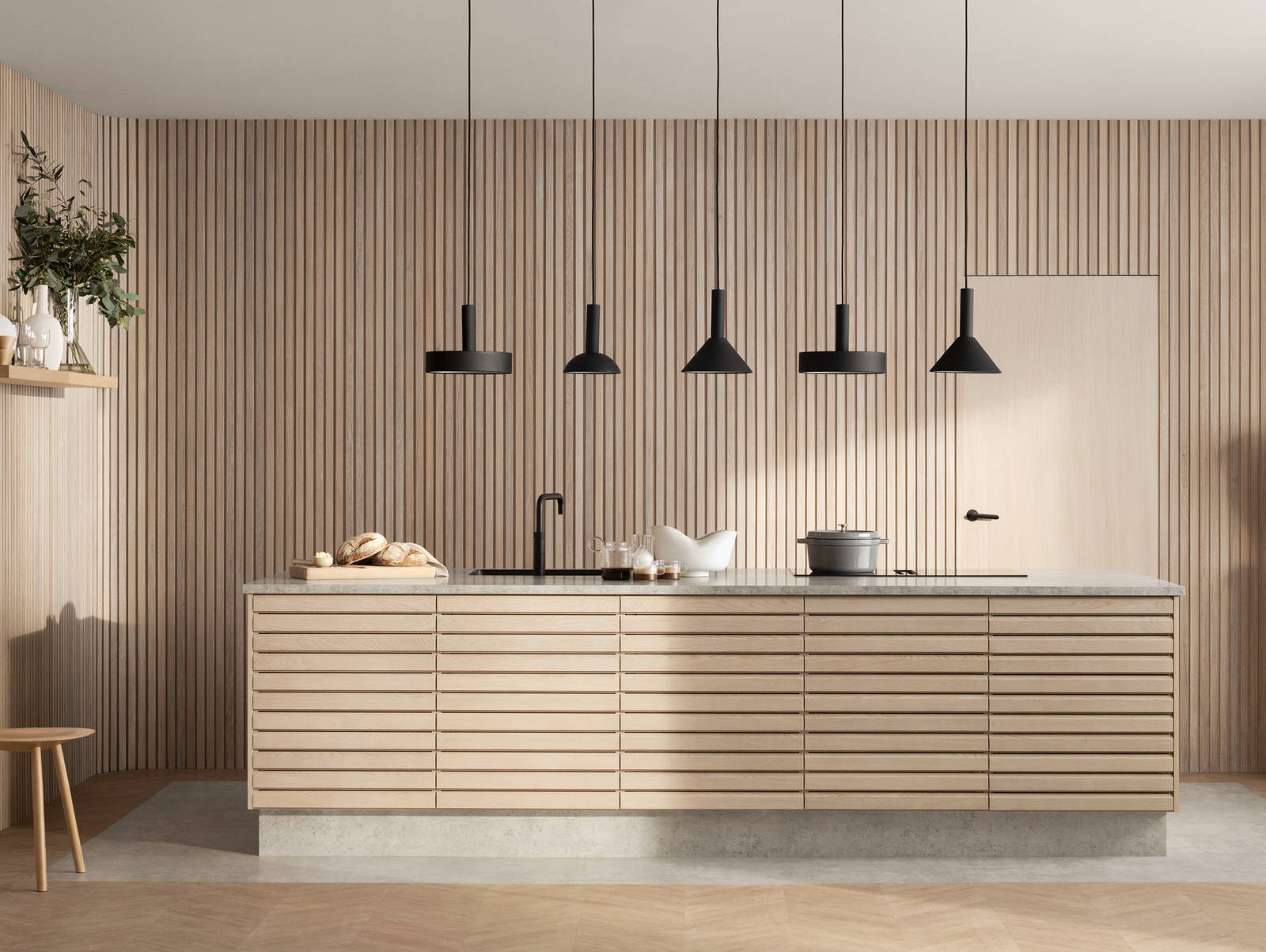 Kjøkkenmodellen Eikeli representerer en lun og nordisk eiketrend. Med sine malte lamellfronter i heltre eik, byr modellen på referanser til både kulinarisk bistro og urbane kafémiljøer.  Eikeli fåes kun som underskap.