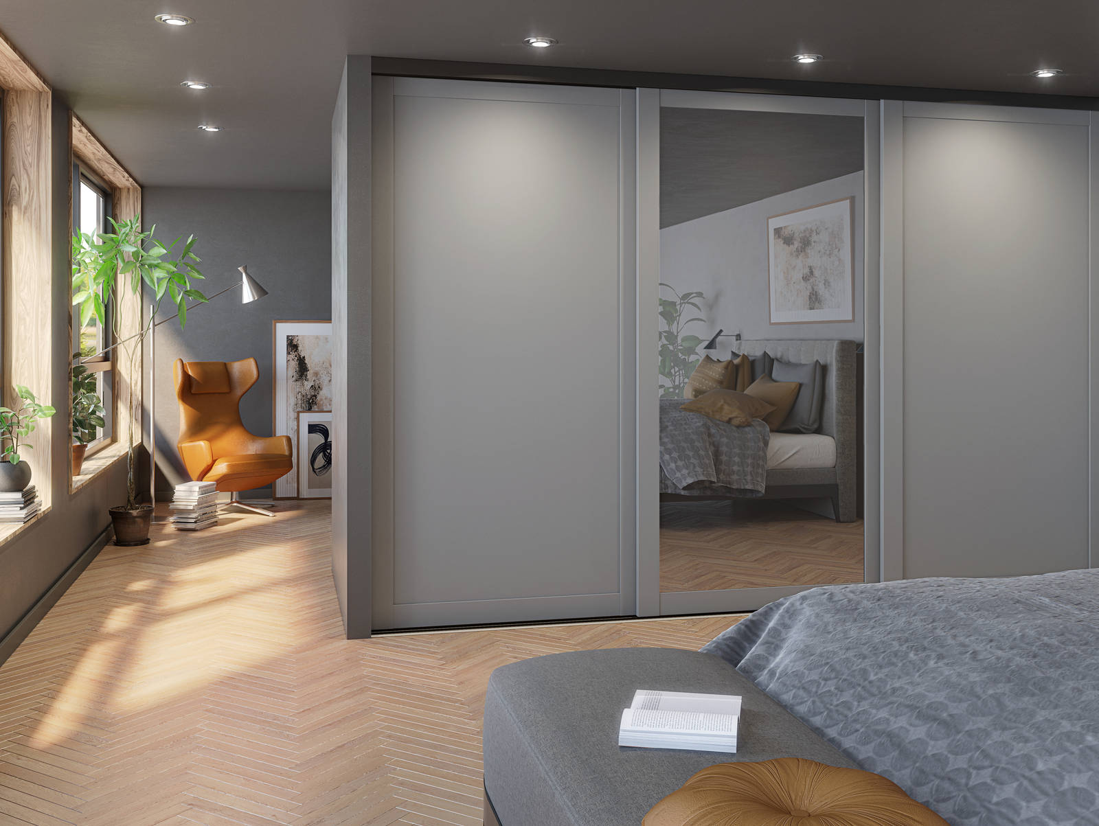 Skydedørmodell Invita 2 grå og spejl