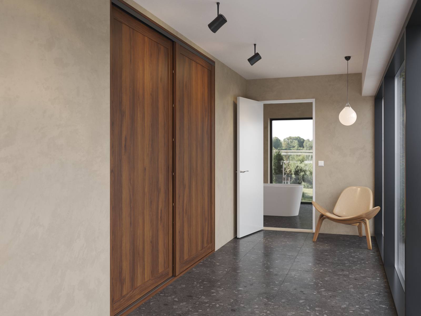 Skydedør garderobe warm valnød