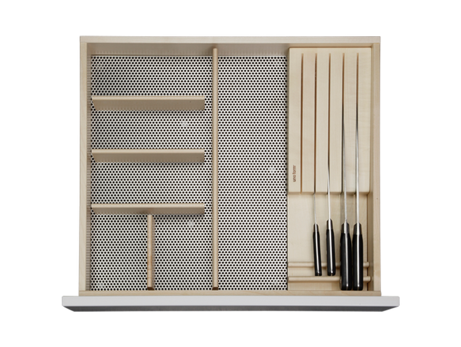 Utensils organizer with in-drawer knife storage