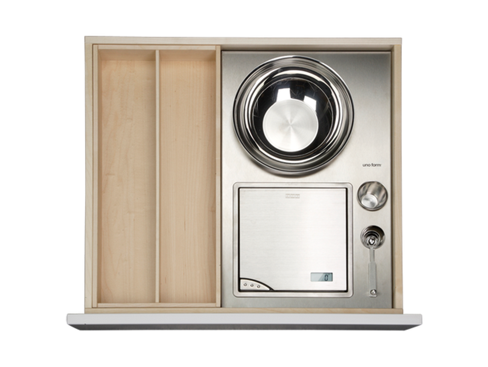 Wooden utensil organizer and digital baking scale