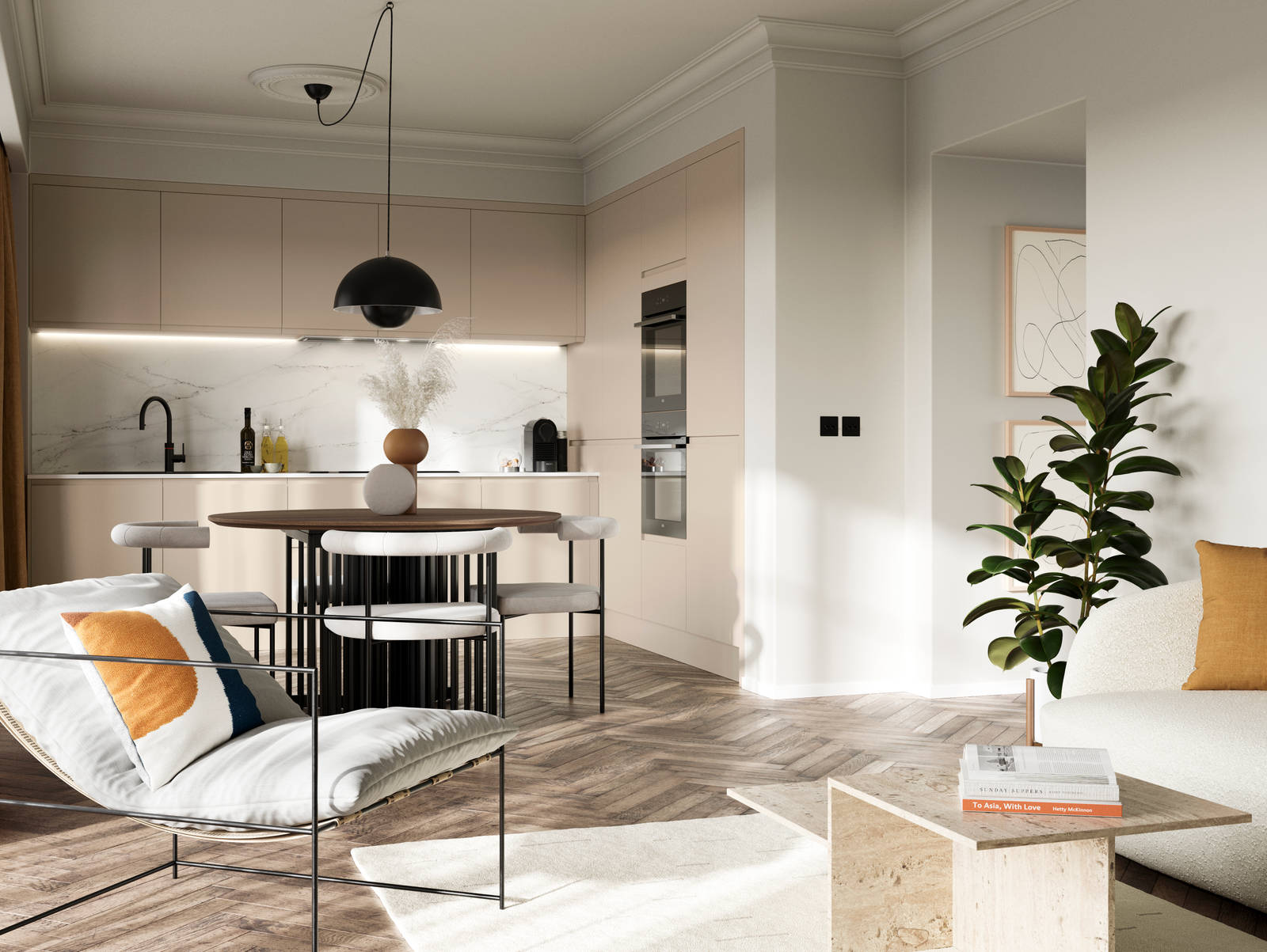 Luna in the shade Pebble is the ideal base for a minimalist kitchen design with its integrated handle that gives any kitchen a beautiful, sleek finish.