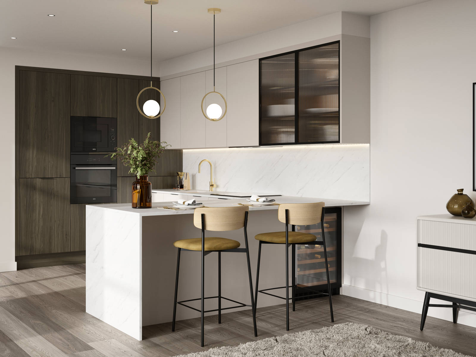 Modern kitchen design with a lightweight wood-effect finish