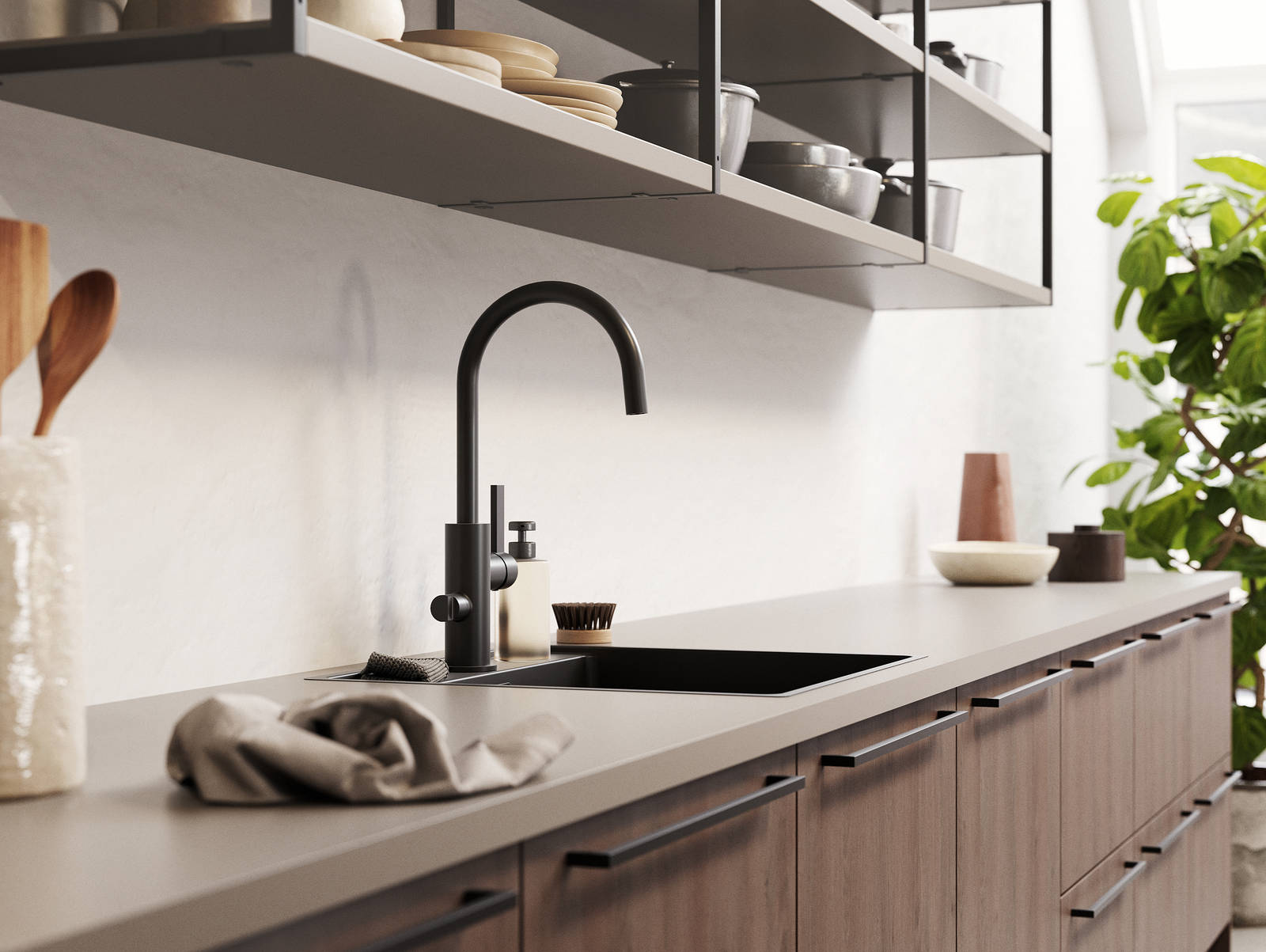 Kökslucka Malevik brun, laminatbänkskiva Mullvad - Marbodal