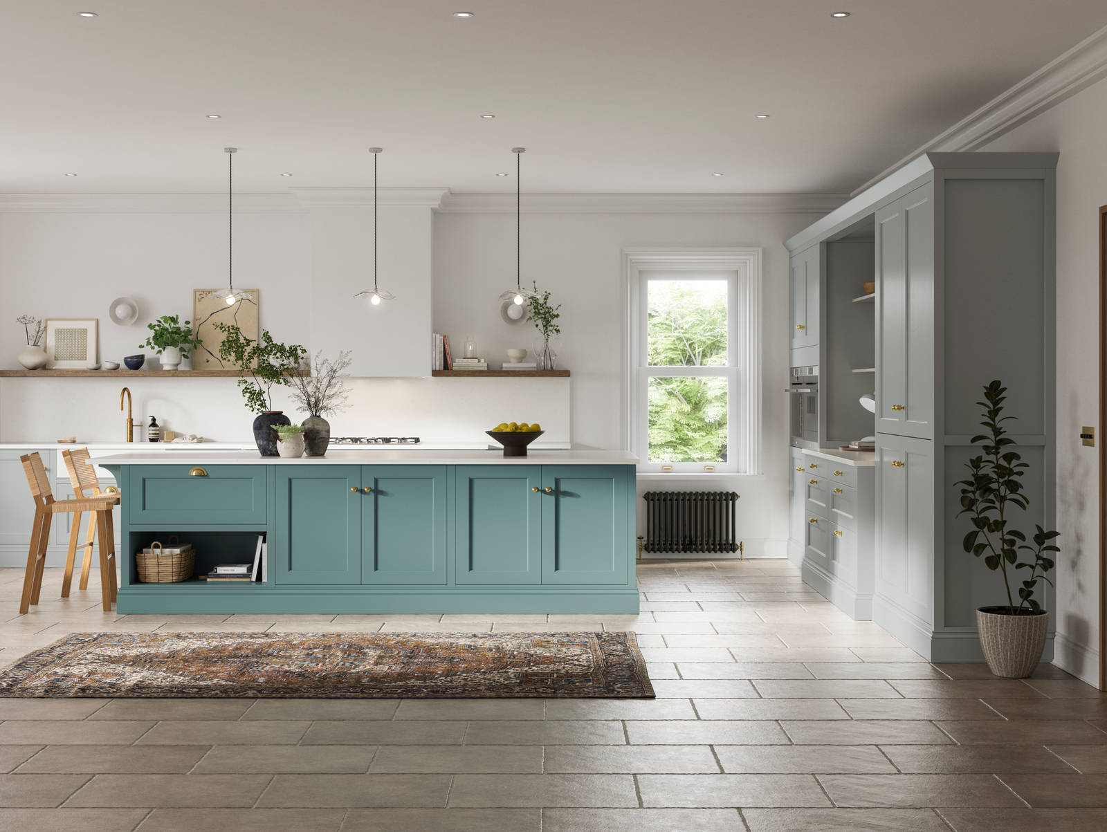 Ludlow, a stylish blue kitchen with contemporary Shaker panelling.