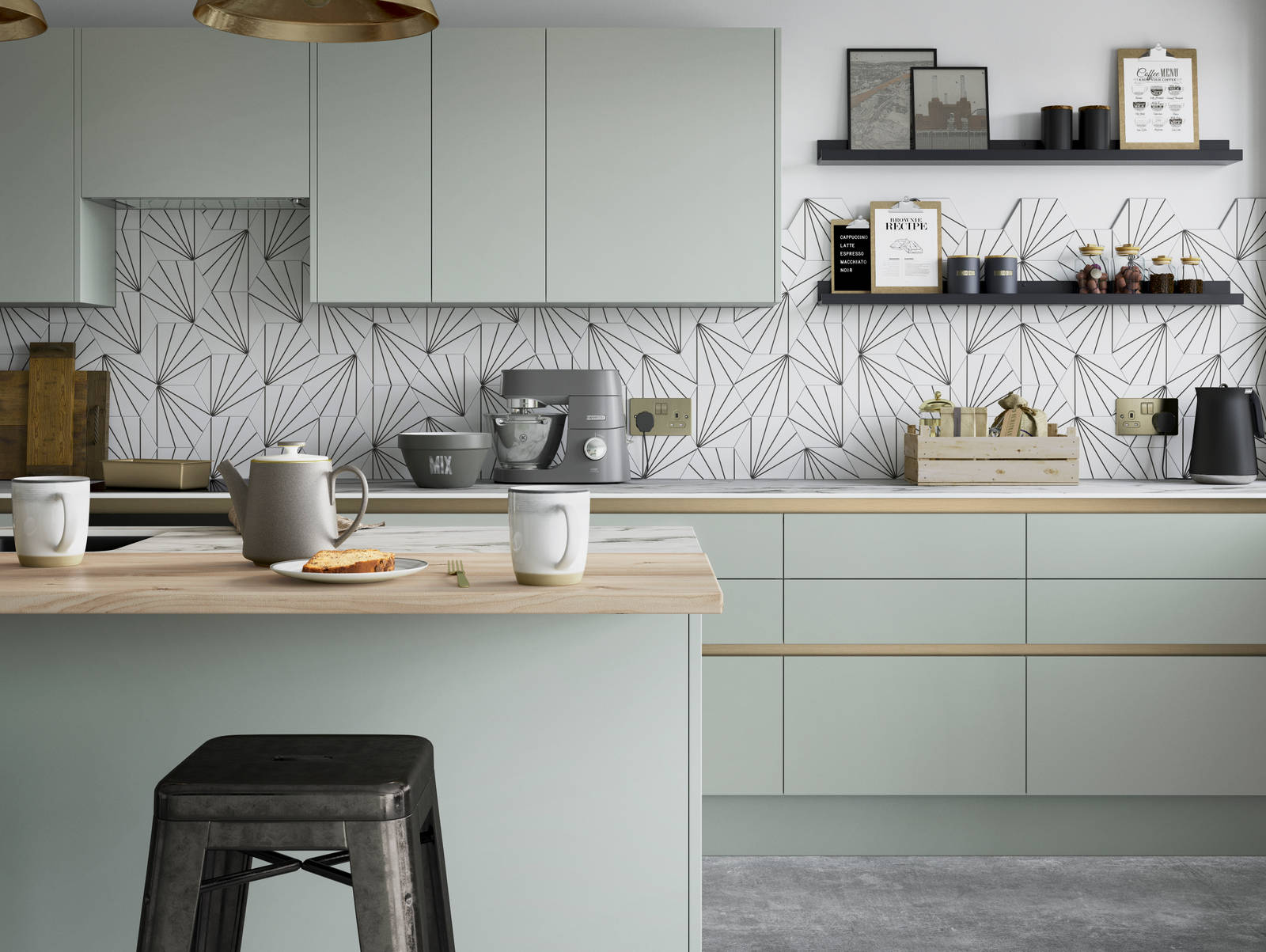 Integra Nova Seagrass by Magnet. Matt finished handless option with trim brushed in aluminum for a high end feel.